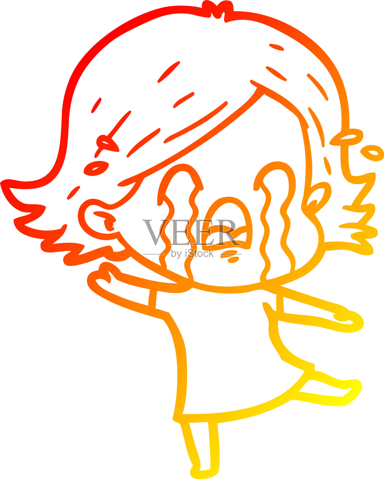 温暖的梯度线画卡通女人哭泣设计元素图片