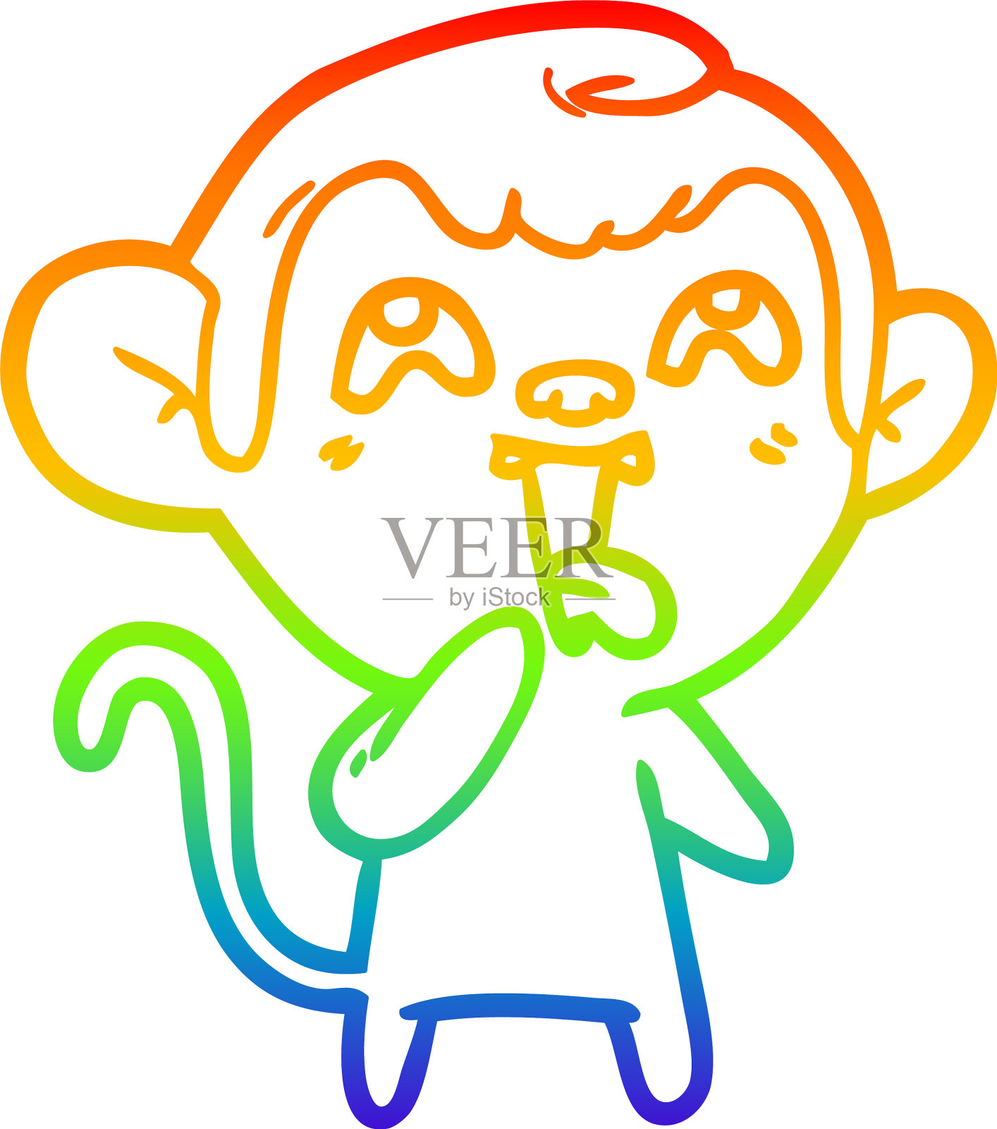 彩虹渐变线画疯狂卡通猴设计元素图片