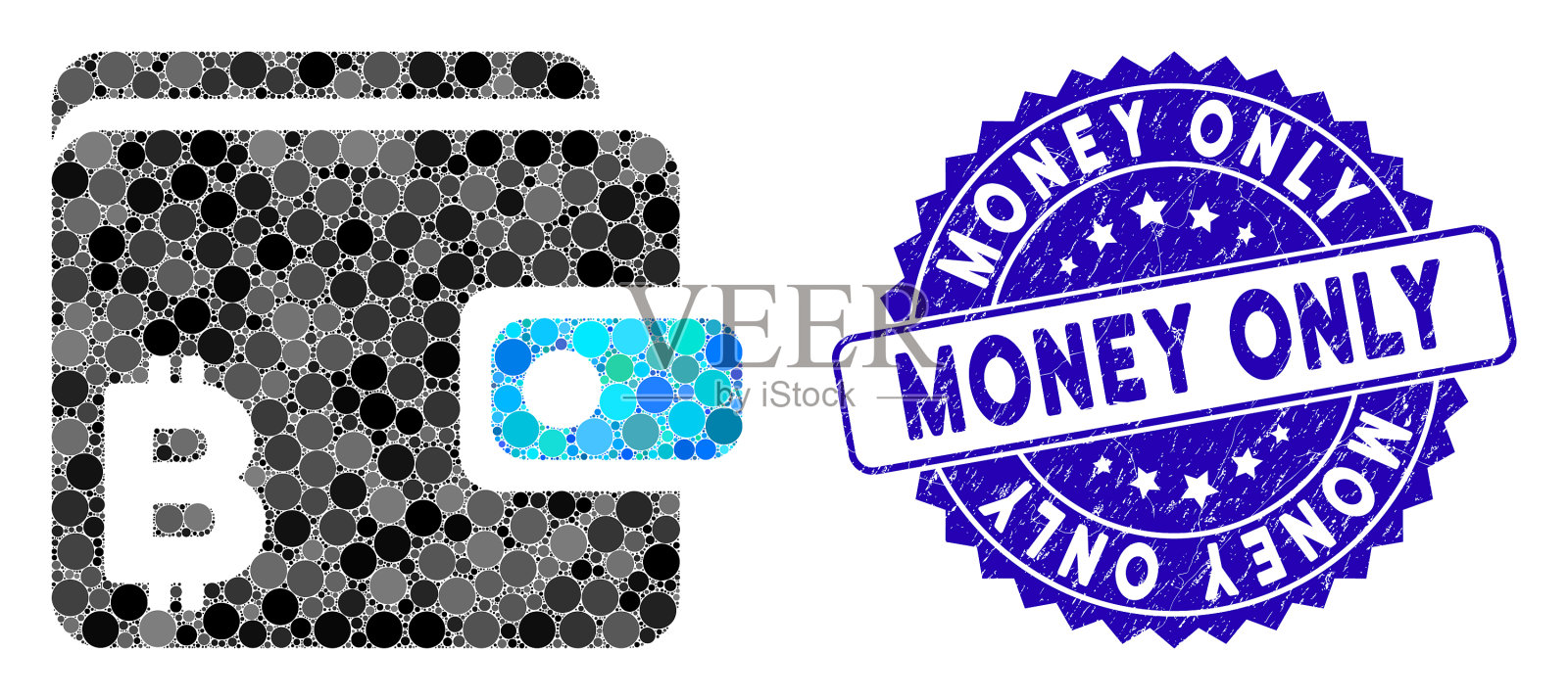 马赛克比特币钱包图标与危难资金插画图片素材