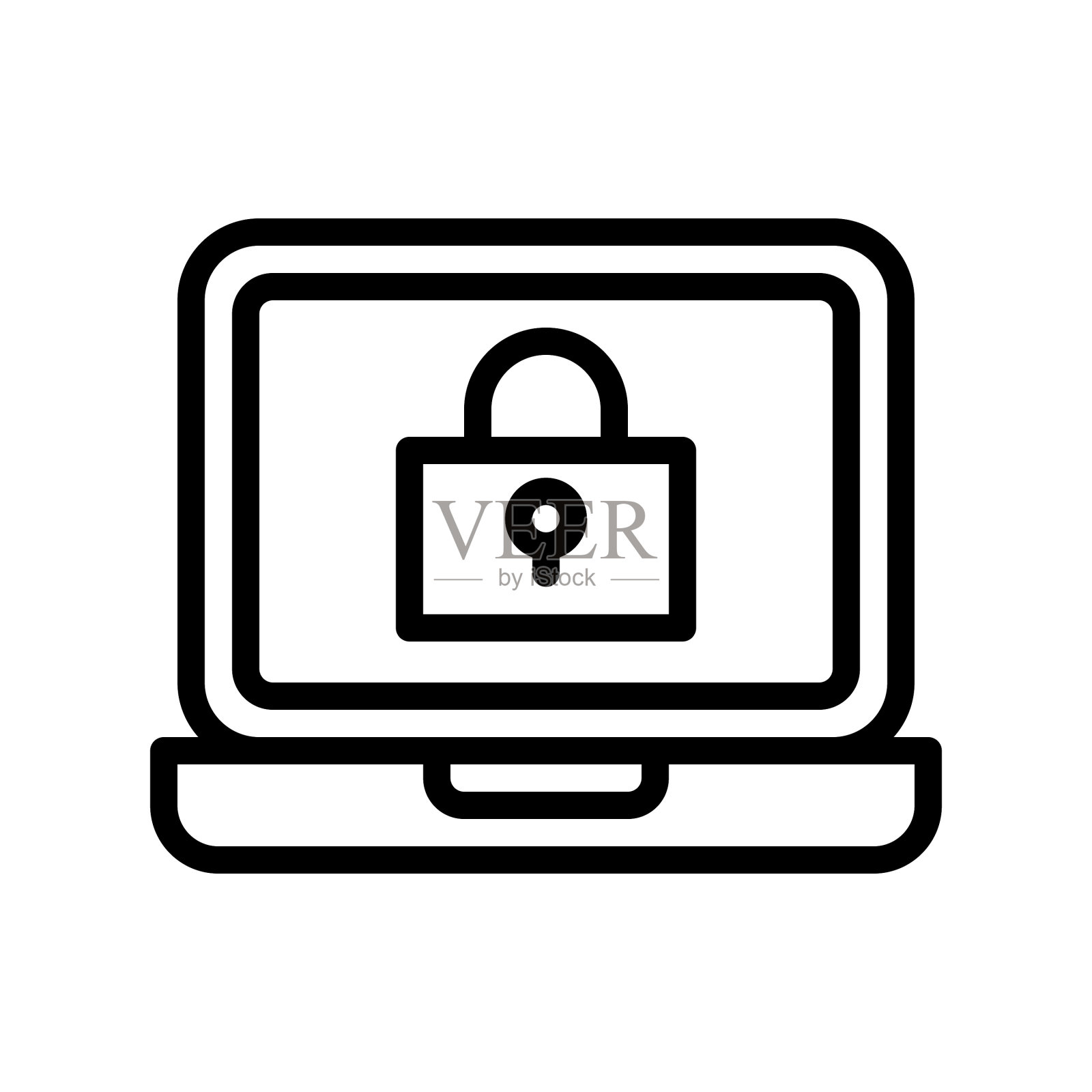 笔记本电脑与锁定社交媒体线风格图标图标素材