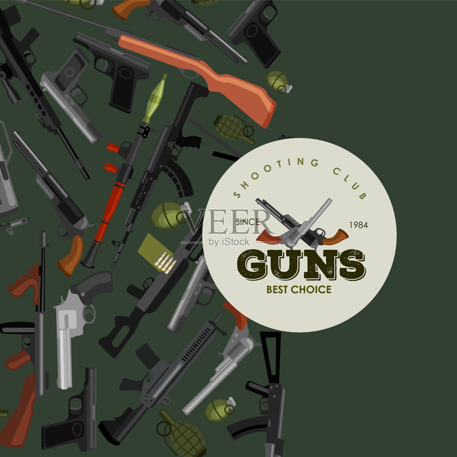 军用枪支设置自动和手动武器设计模板素材