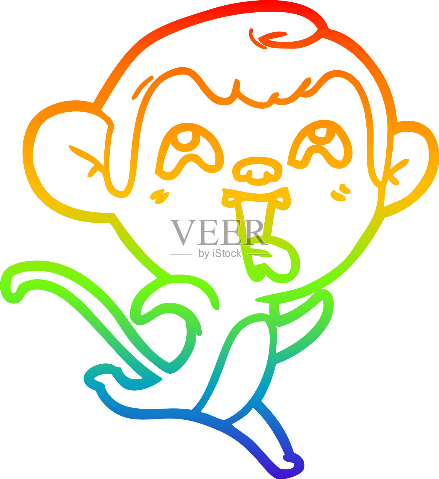 彩虹渐变线画疯狂卡通猴设计元素图片