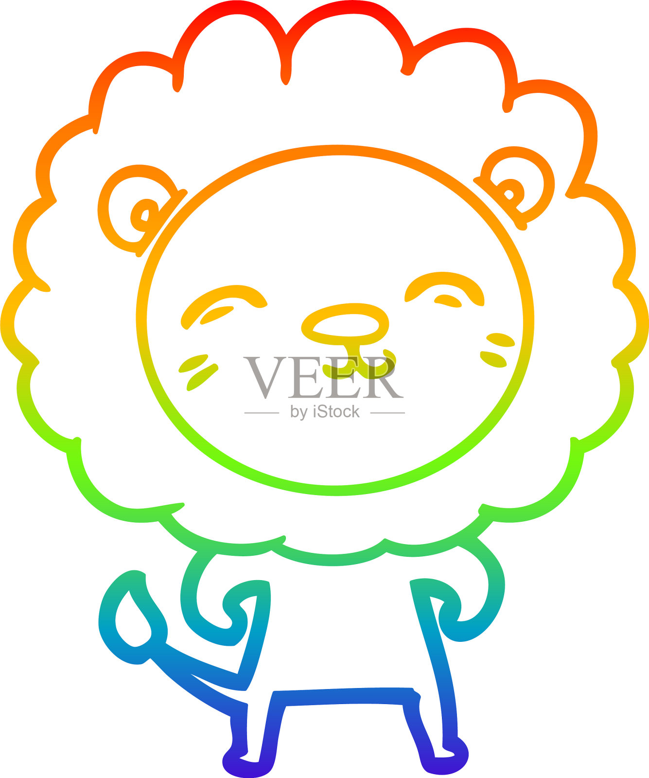 彩虹渐变线画卡通狮子设计元素图片