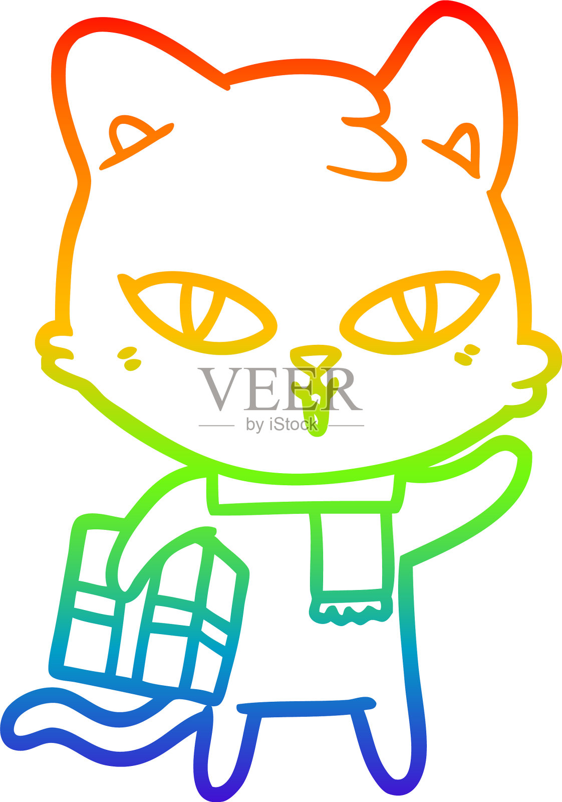 用彩虹渐变线画卡通猫设计元素图片