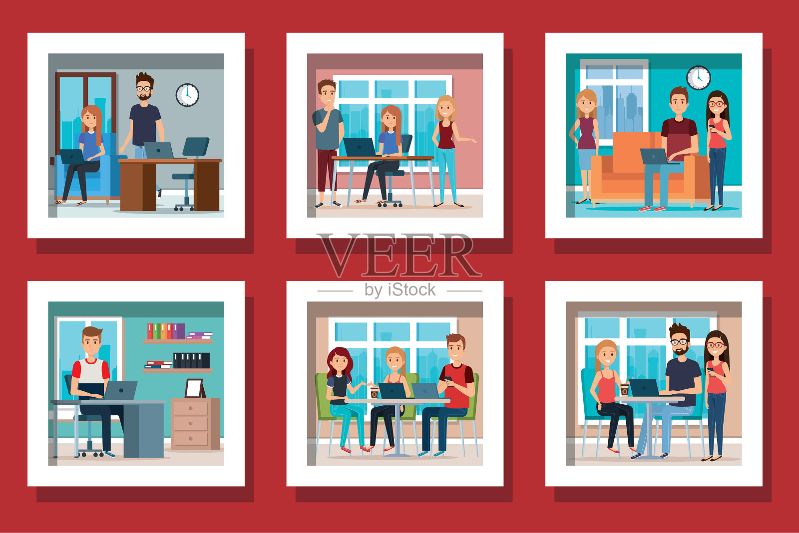 把年轻人放在工作场所插画图片素材