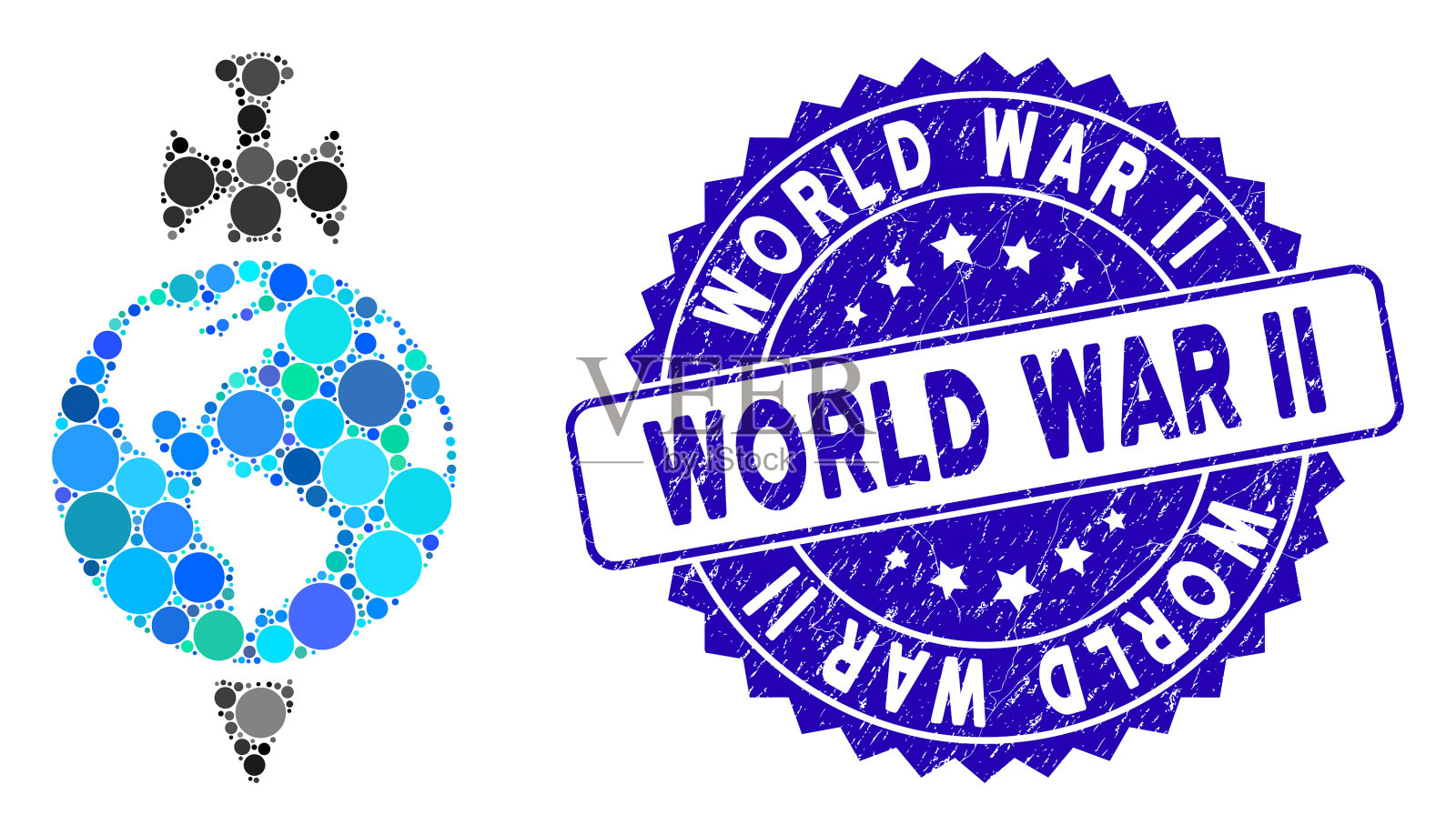 马赛克地球守卫图标纹理的第二次世界大战插画图片素材
