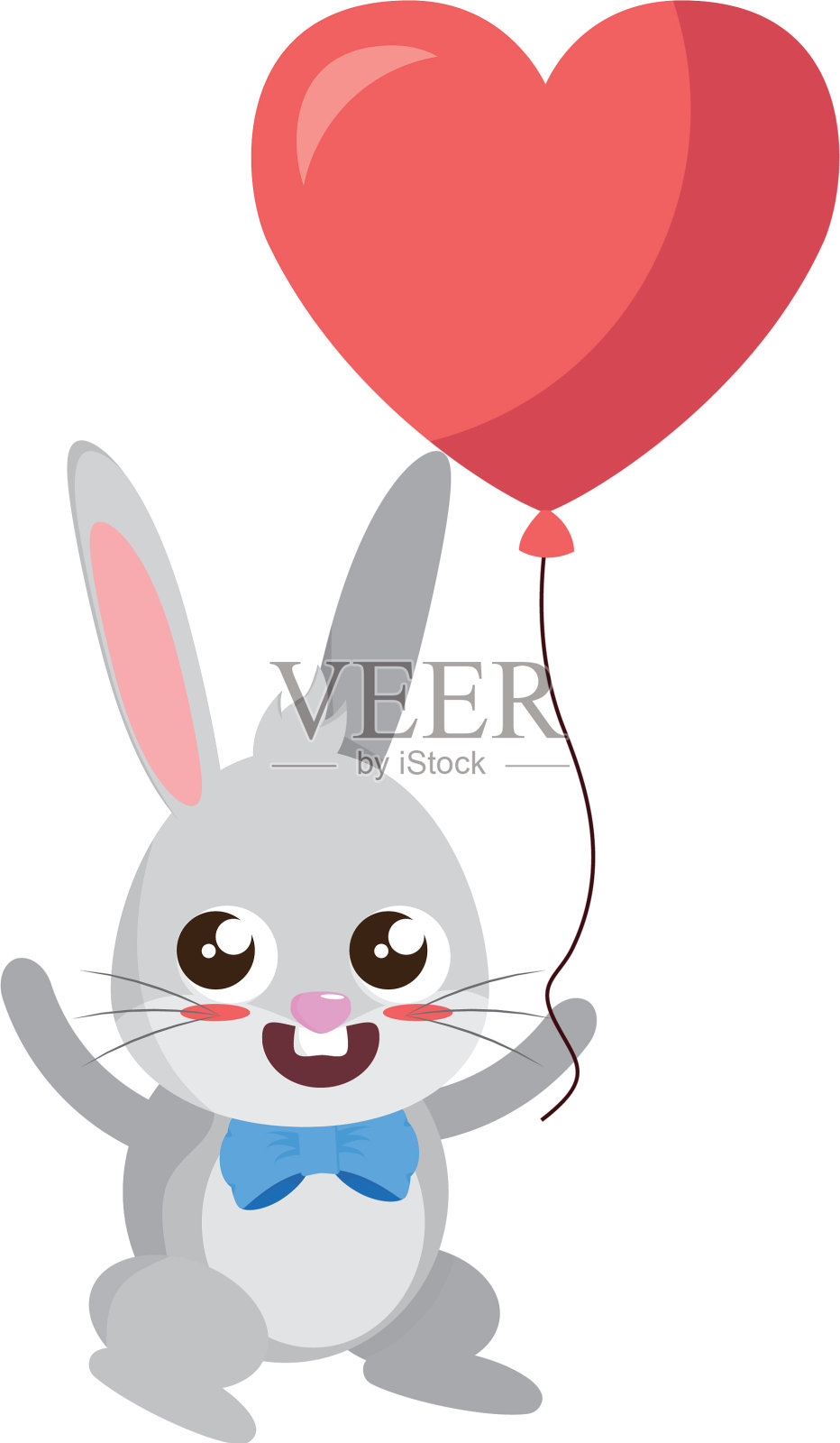 漂亮的兔子和心脏气球氦气复活节设计元素图片