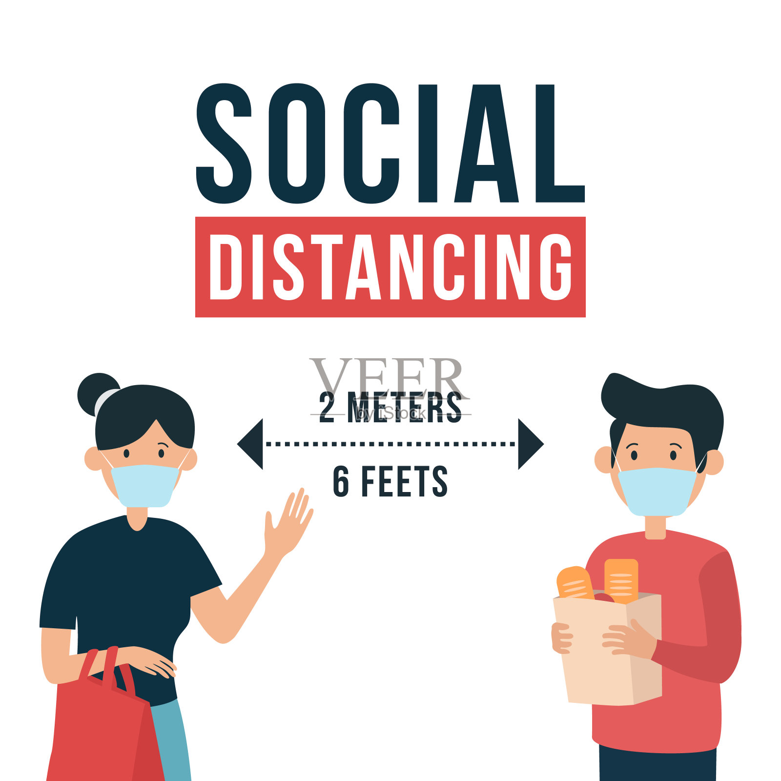 社交距离标志着人与人之间的距离。显示它们之间正确距离或间隙的标尺。插画图片素材