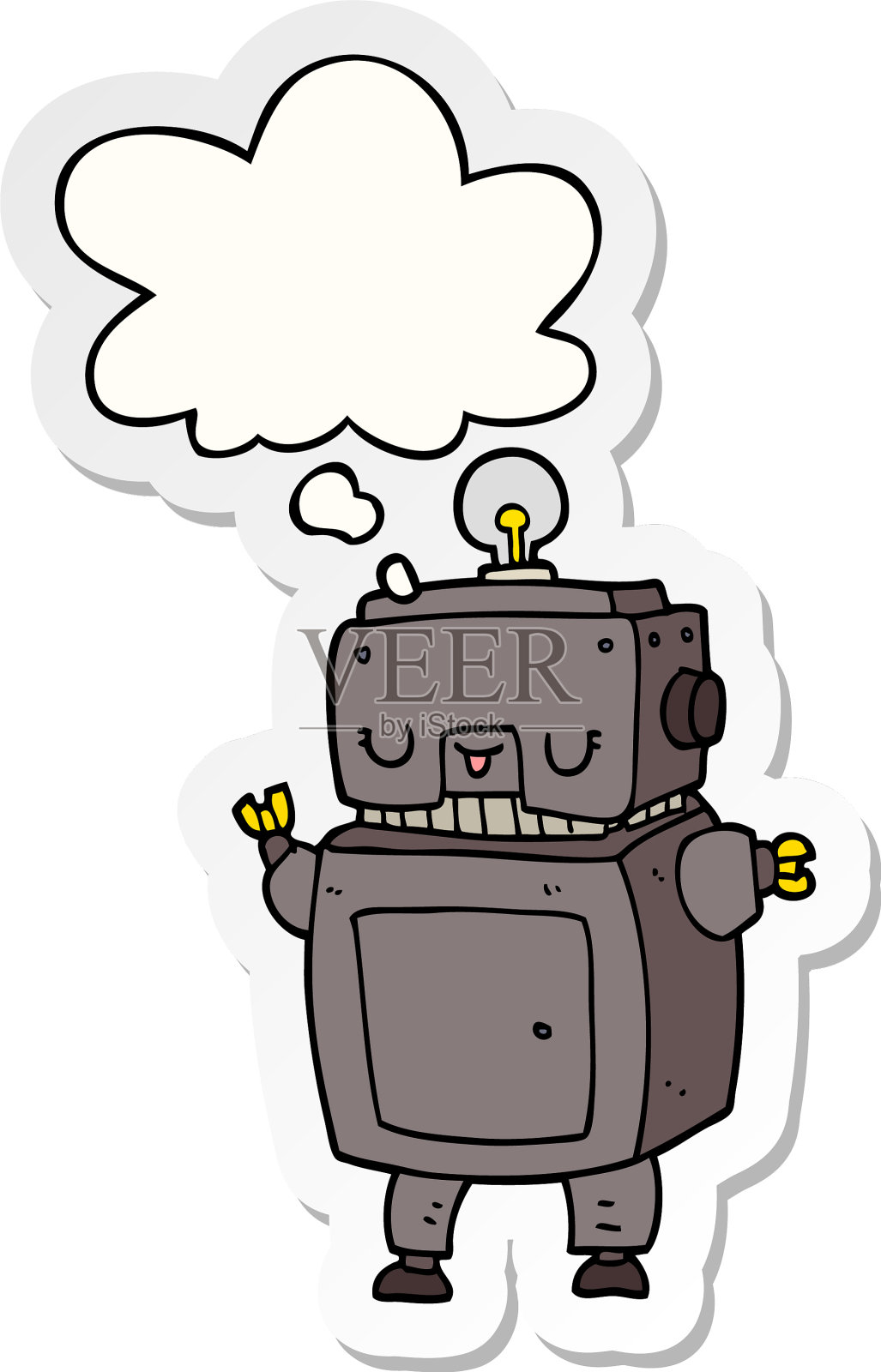 卡通机器人和思想泡泡作为印刷设计元素图片