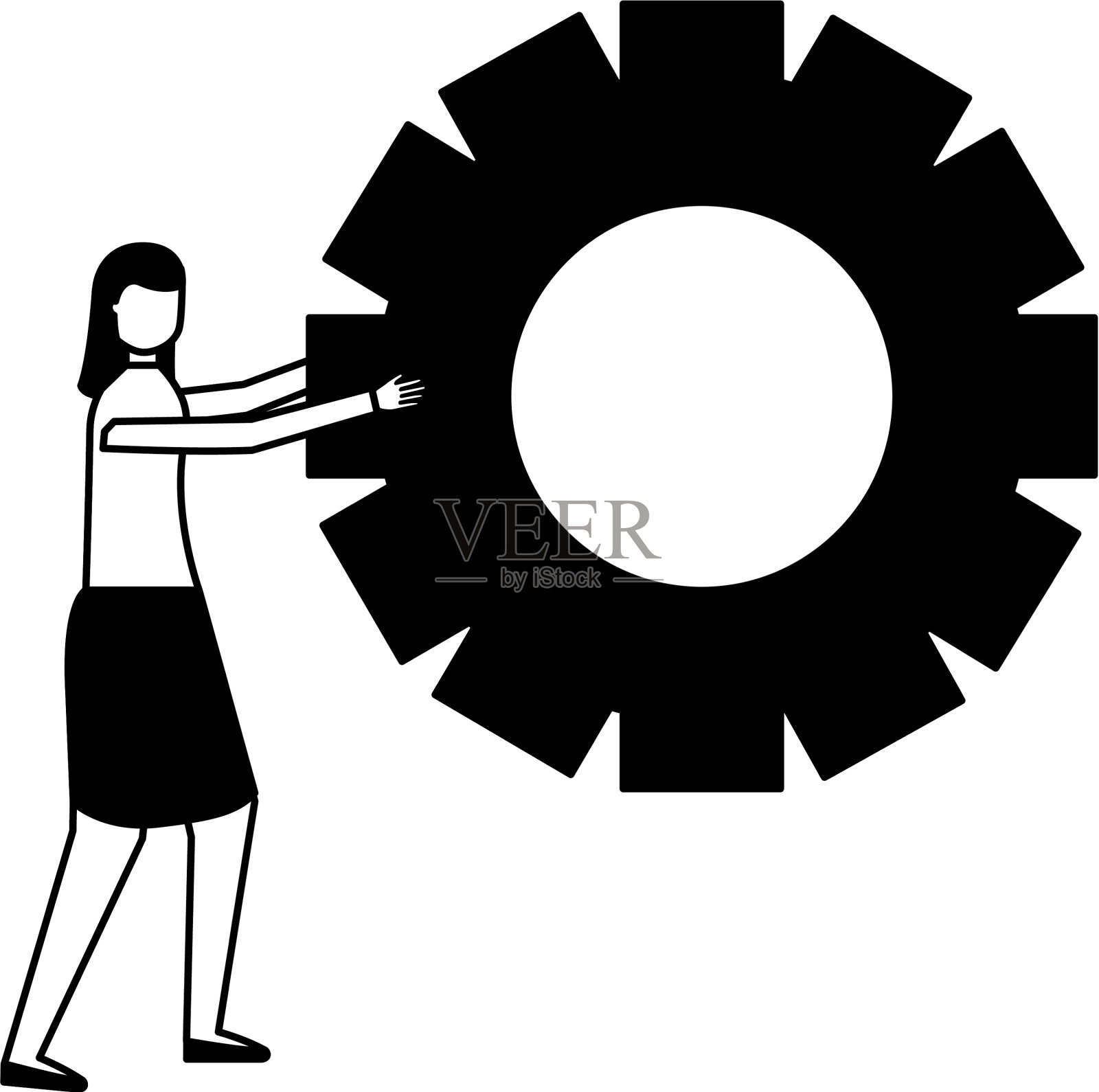 商业妇女持有齿轮工作设计元素图片