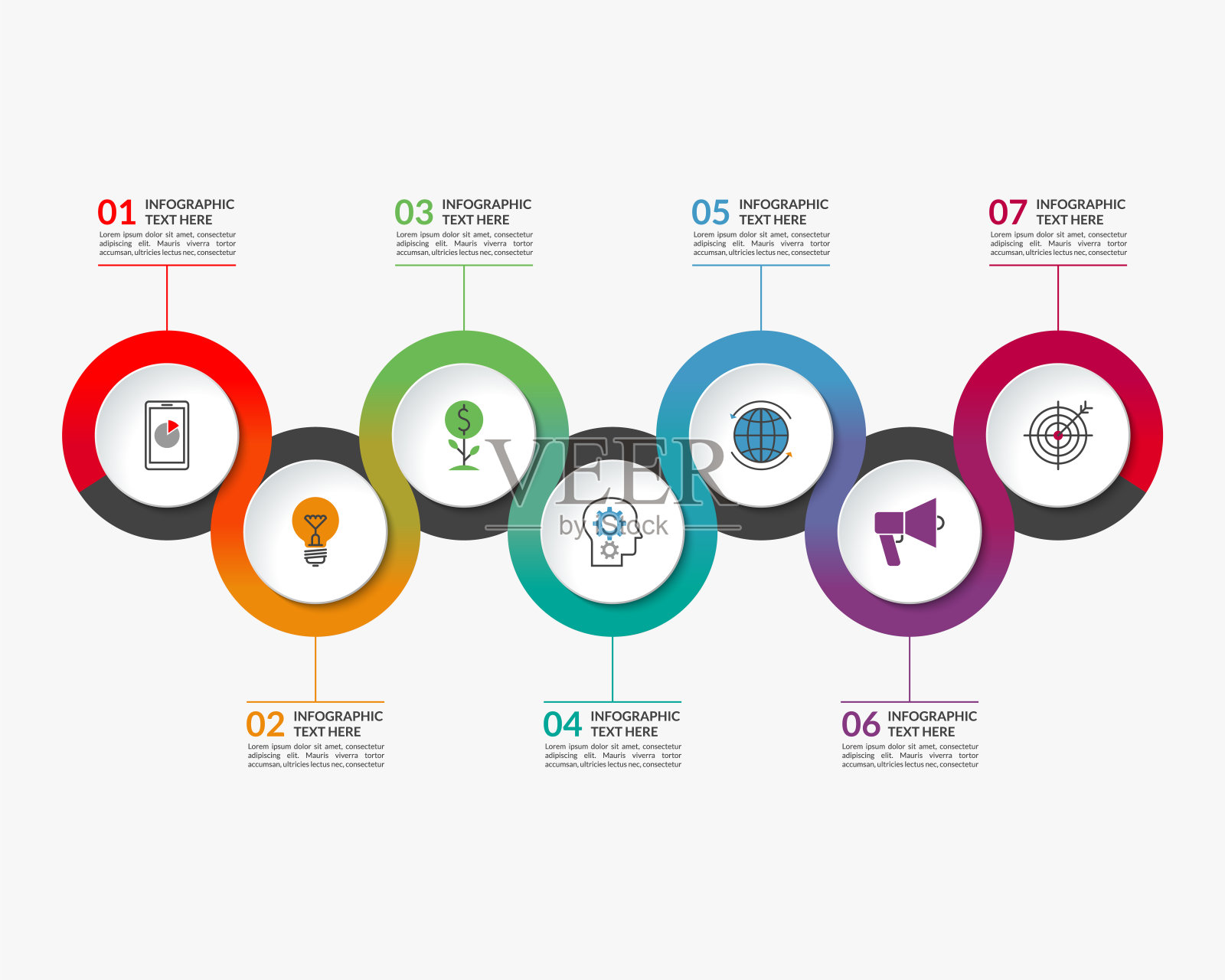 信息图时间线模板的7个圆设计模板素材