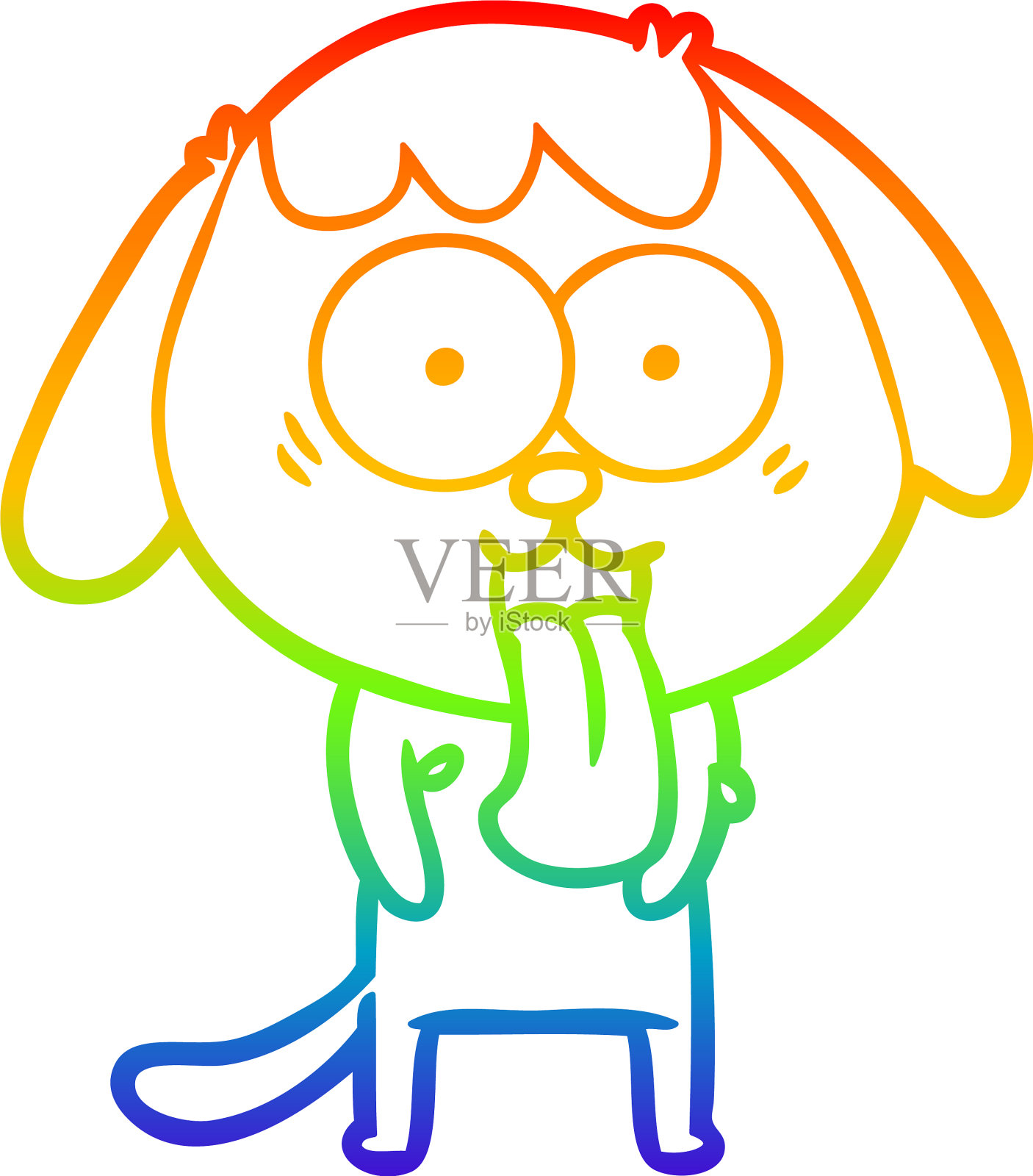 彩虹梯度线画可爱的卡通狗设计元素图片