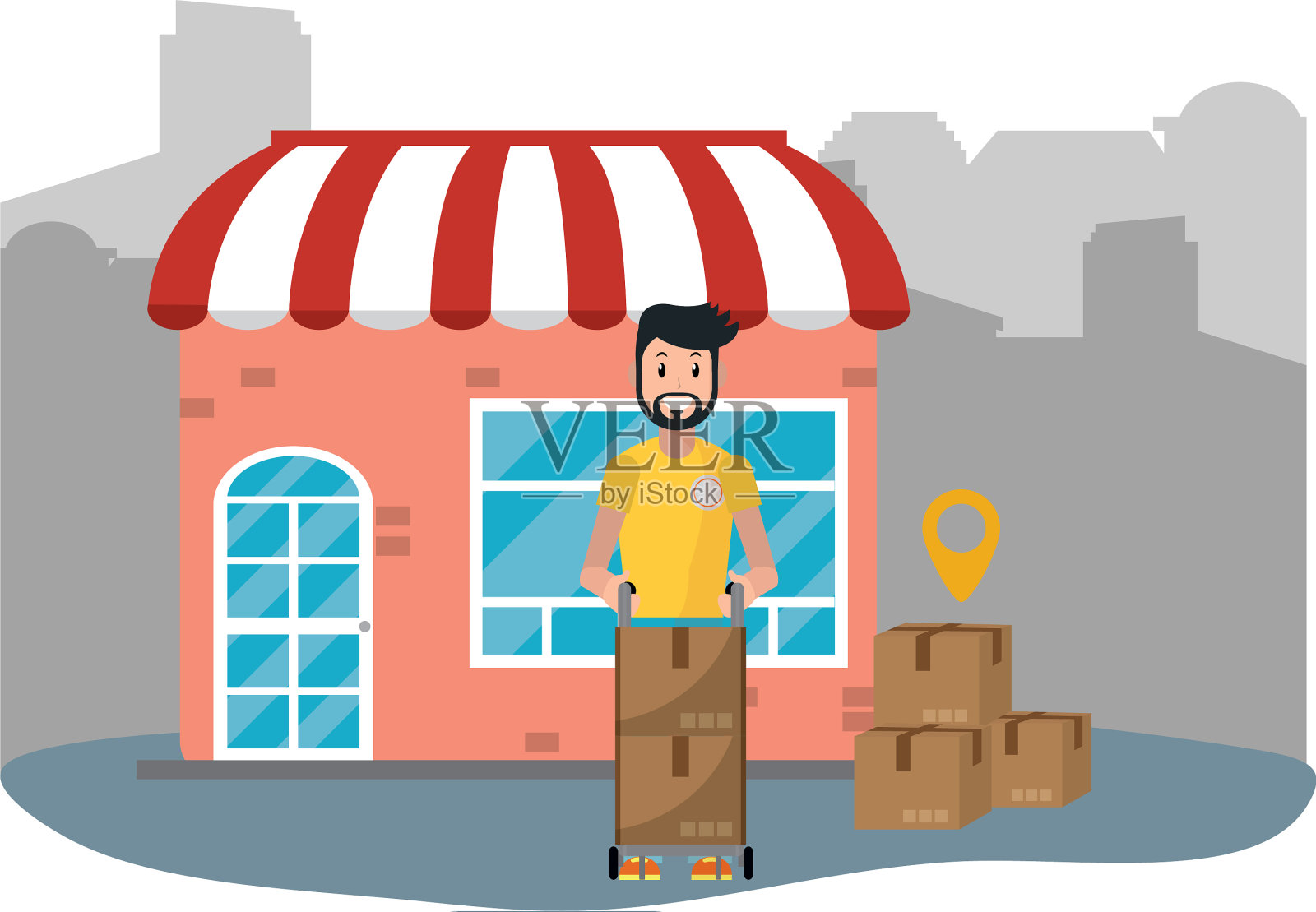 和送货员一起去商店设计元素图片