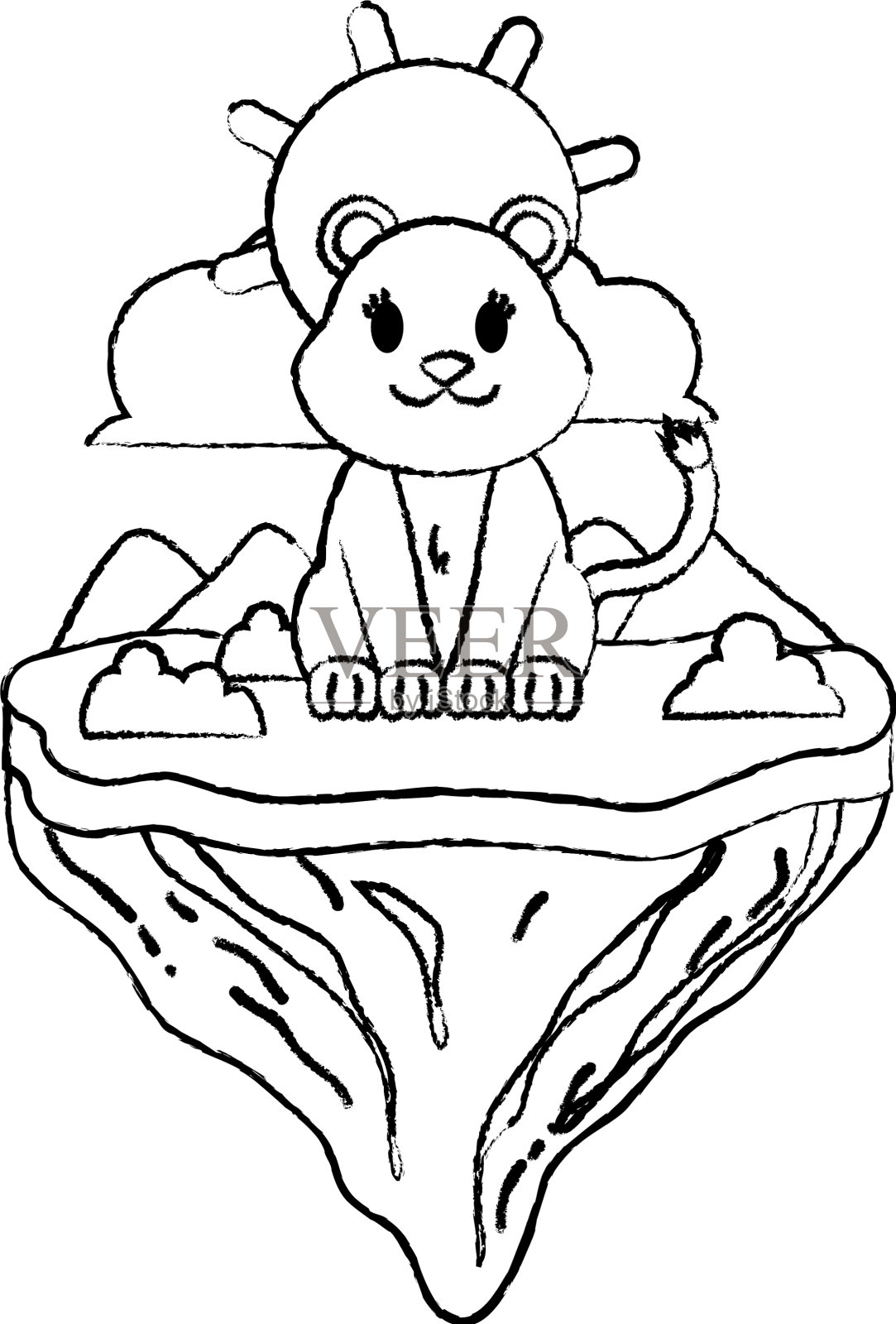 漂浮岛上的母狮动物设计元素图片