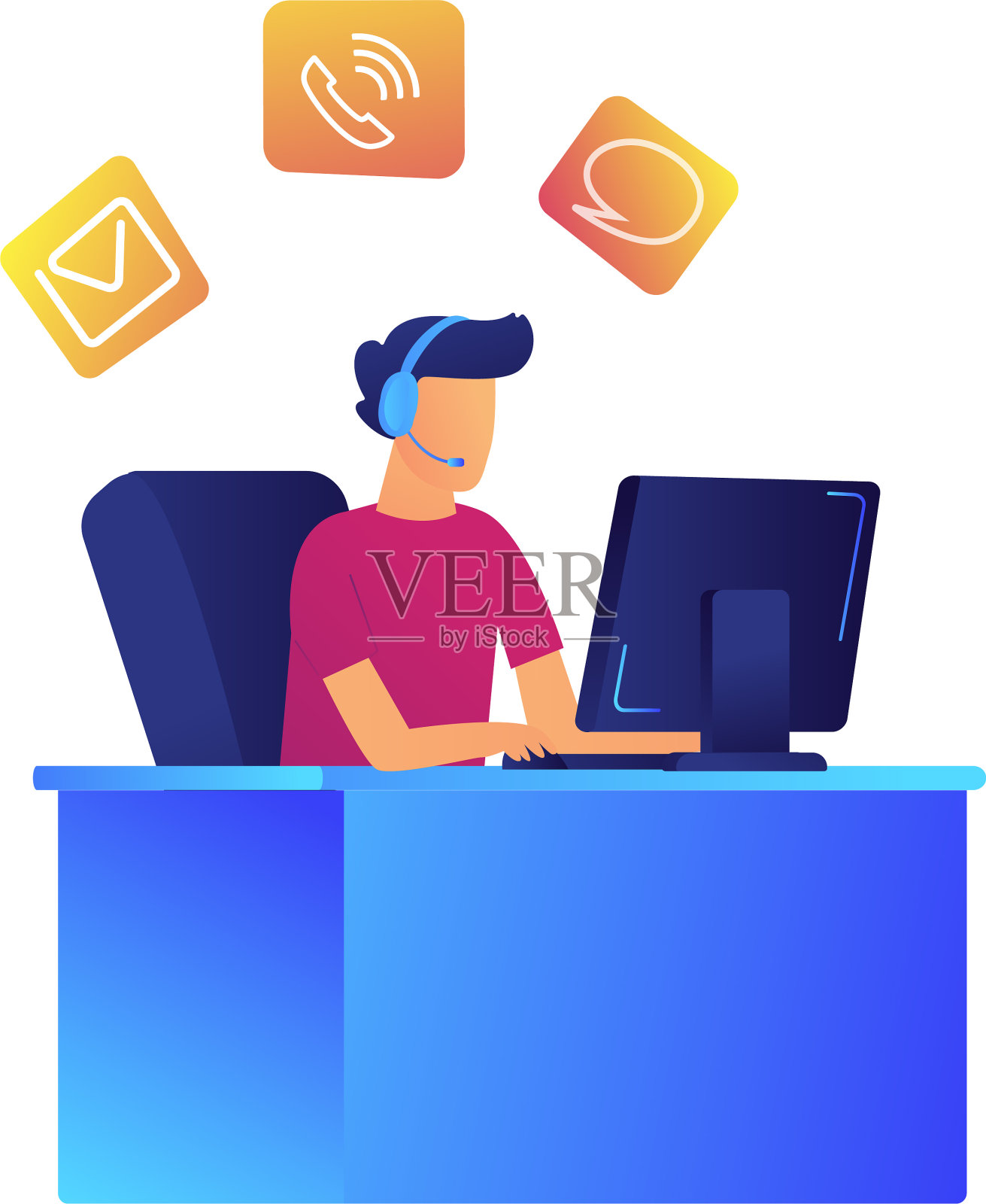 男接线员，戴着耳机在客户支持设计元素图片