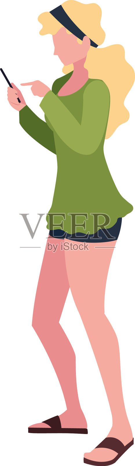 年轻女子使用智能手机社交媒体设计元素图片