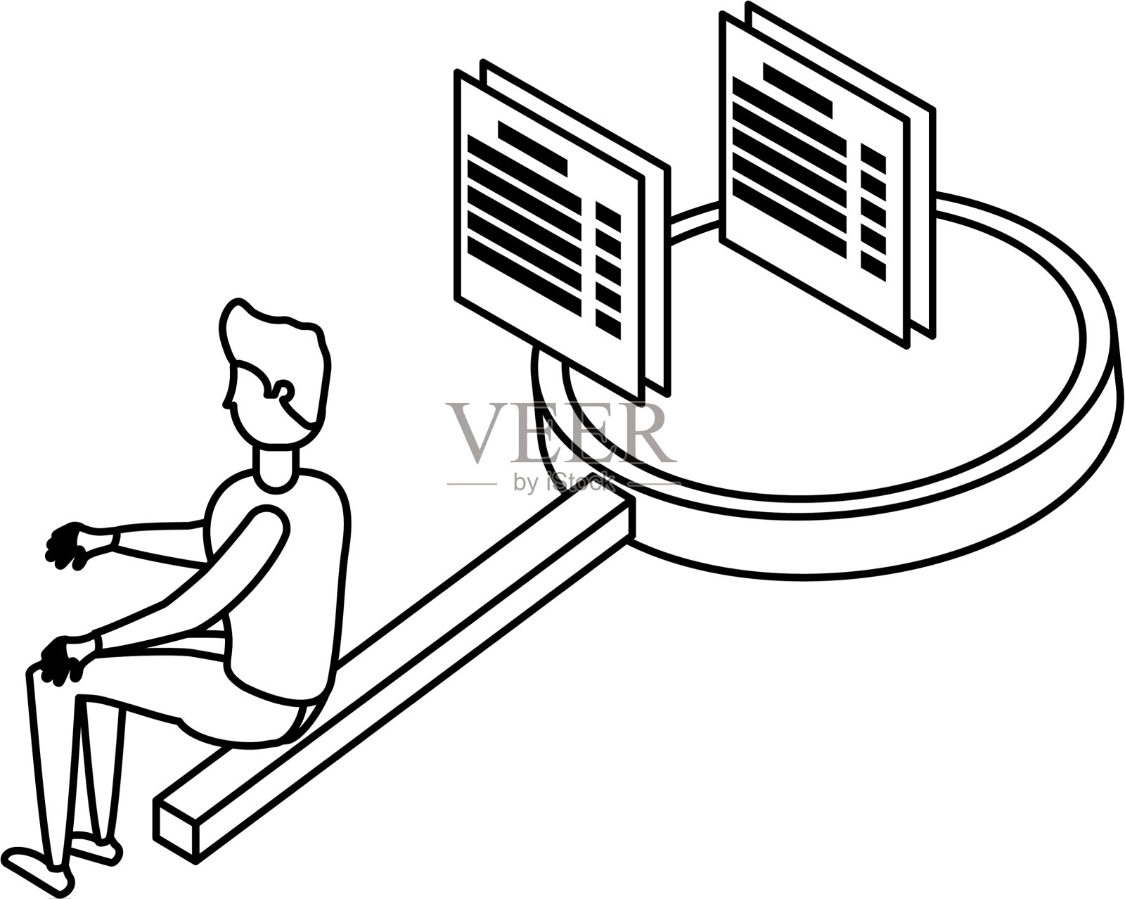 商人工人用放大镜和设计元素图片