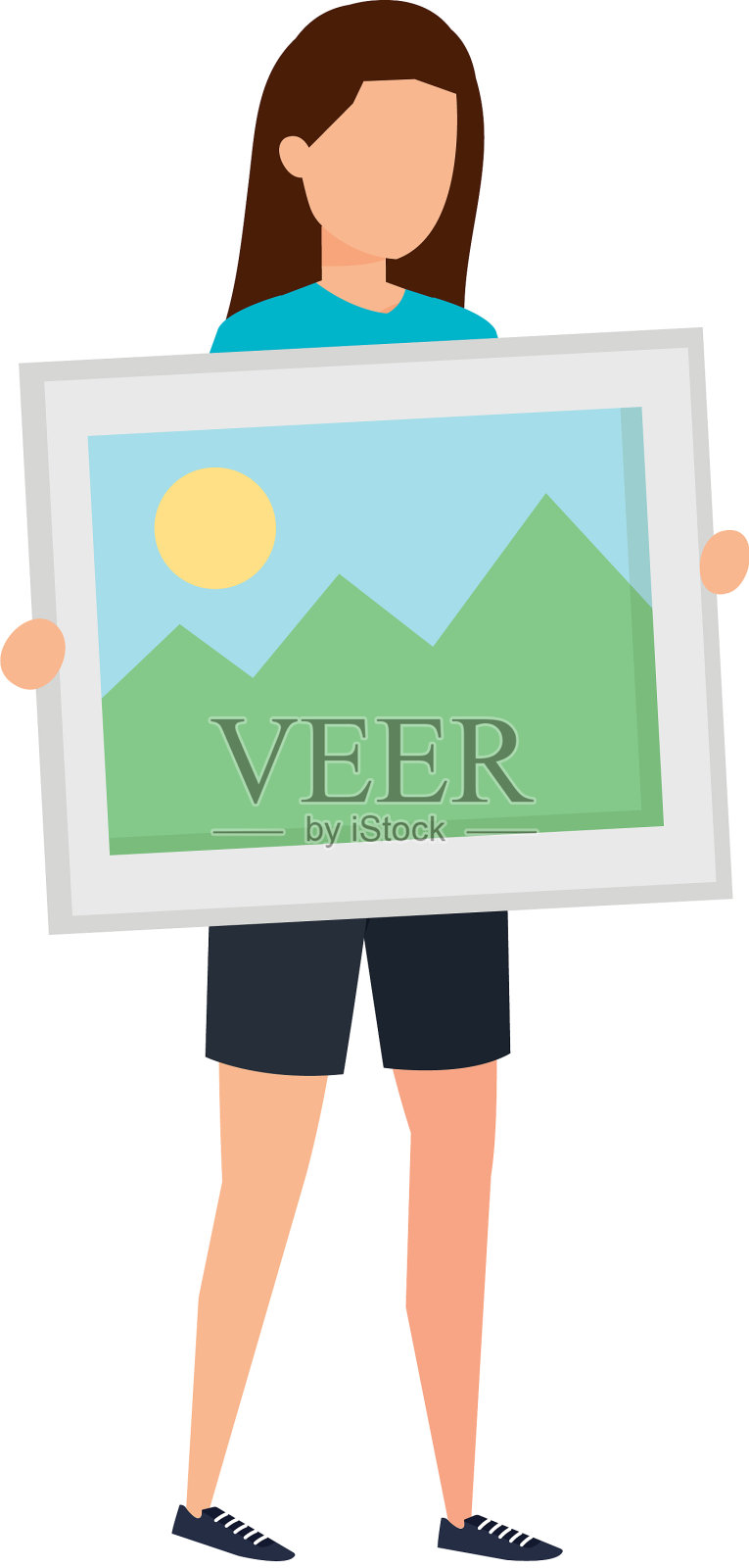 年轻女子举起头像人物设计元素图片