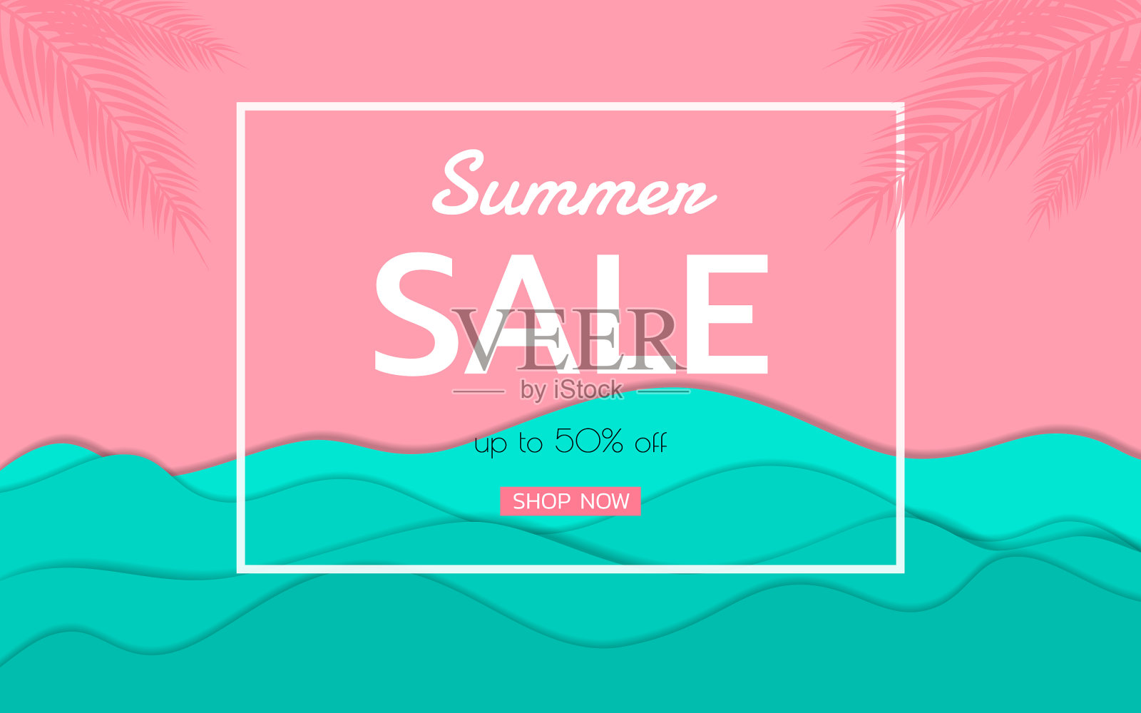 顶视图蓝色海纸海浪和海滩销售设计模板素材