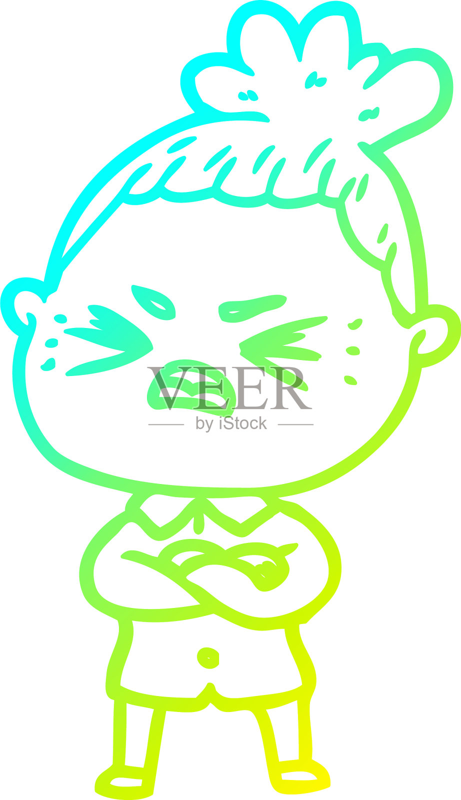 冷梯度线画卡通愤怒的女人设计元素图片