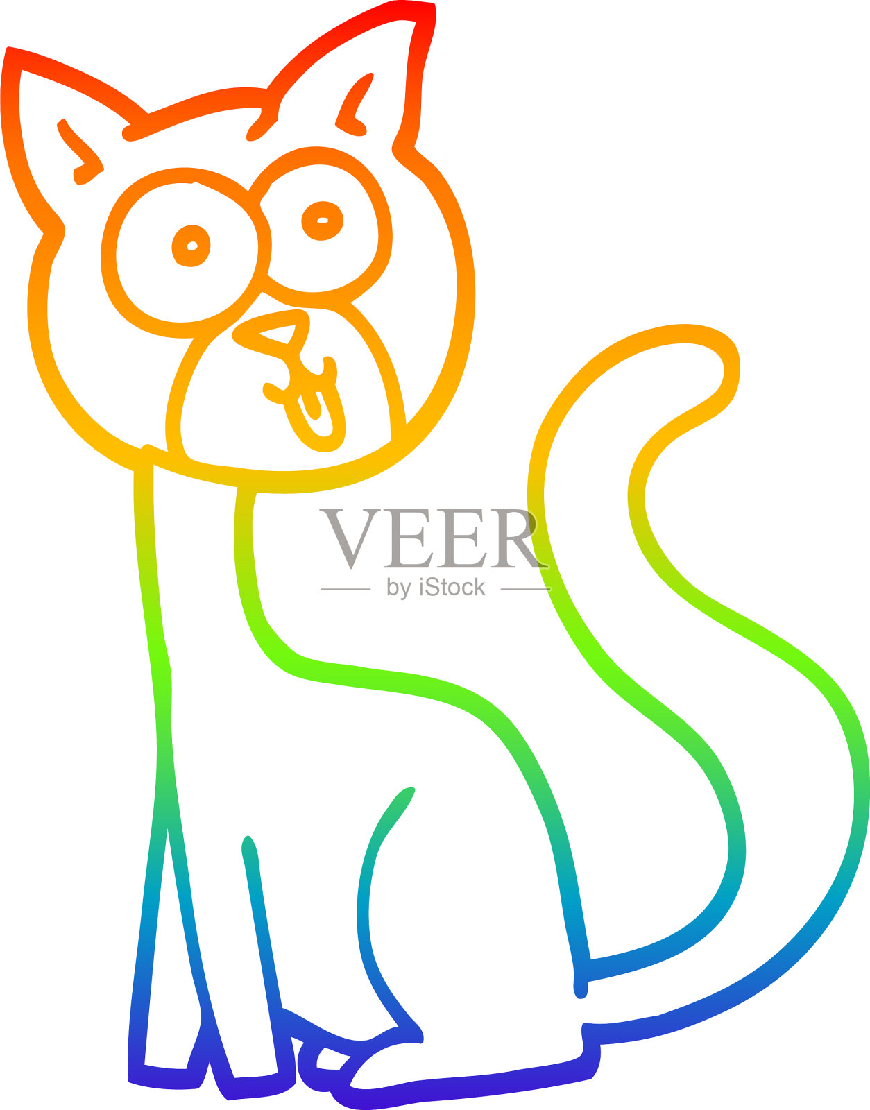 彩虹梯度线绘制有趣的卡通猫设计元素图片