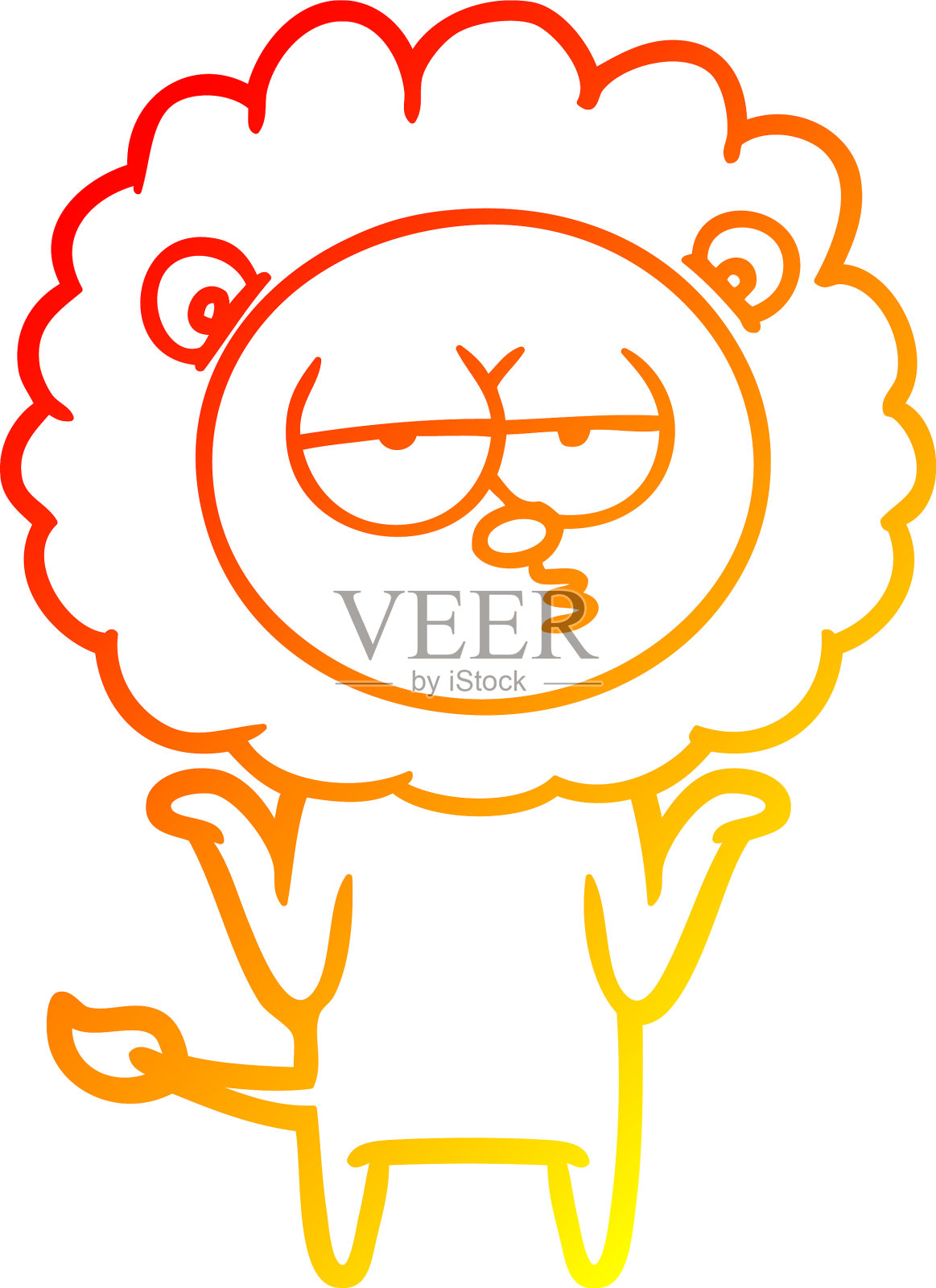 温暖的梯度线画卡通无聊的狮子设计元素图片