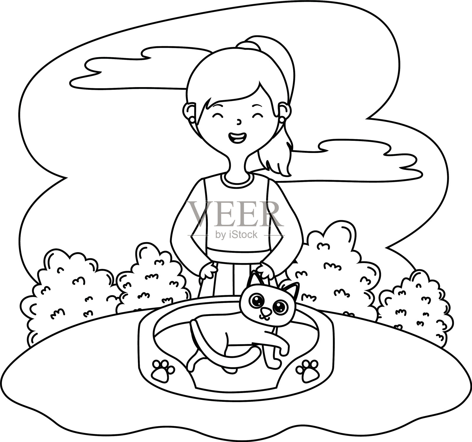 女孩与猫卡通设计设计元素图片