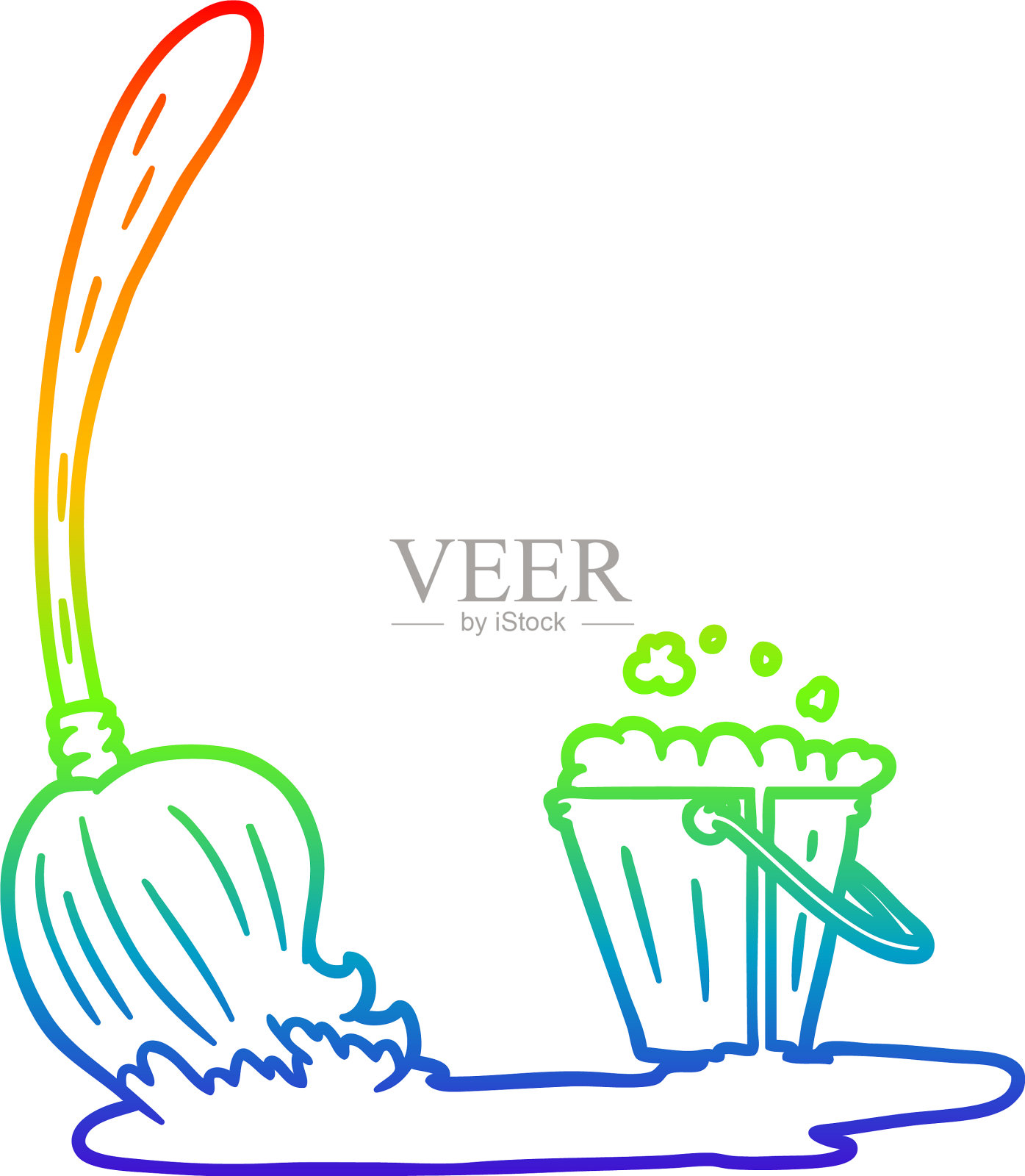 彩虹渐变线画卡通拖把和设计元素图片