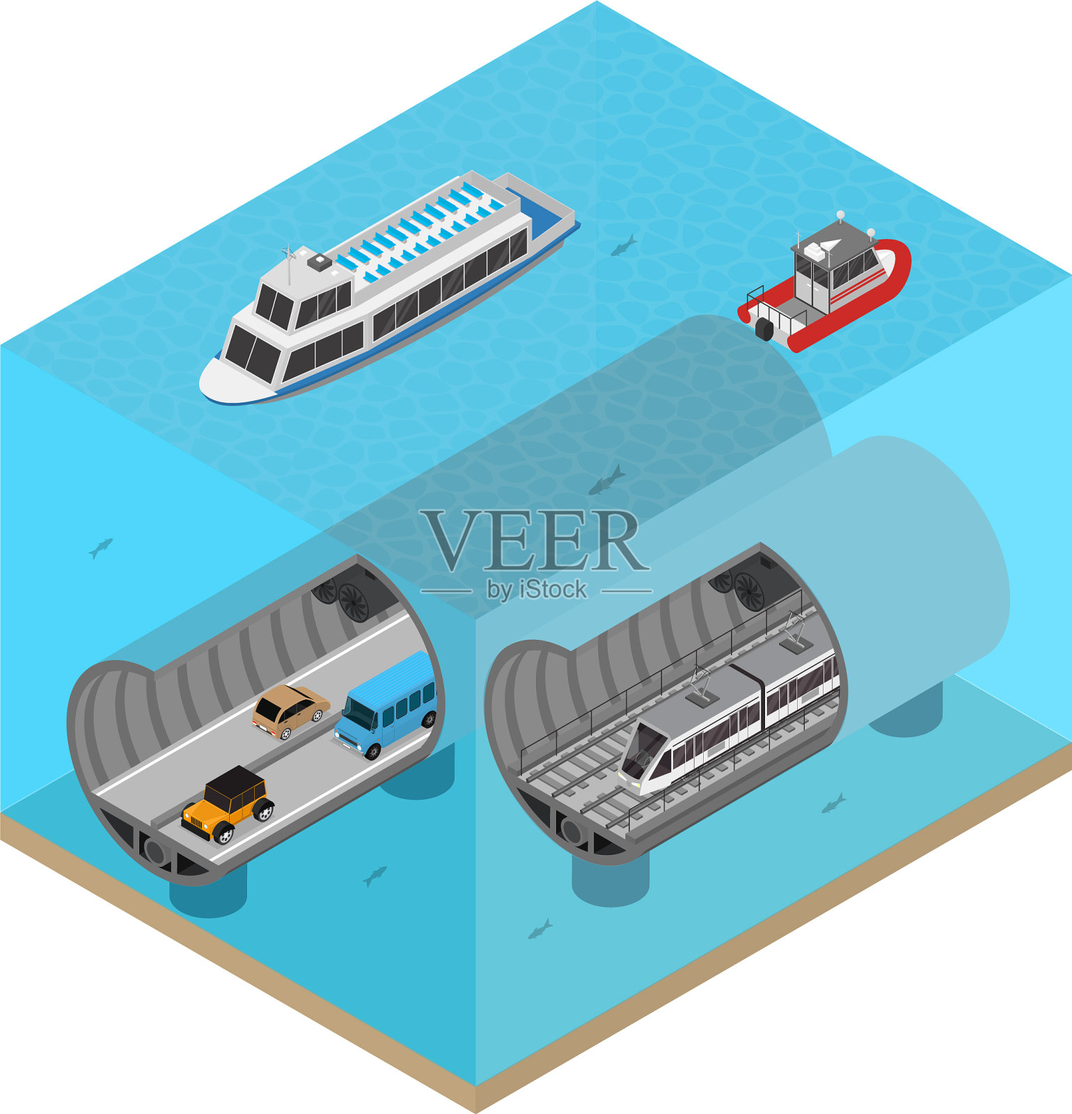 地铁隧道水下三维等距概念设计元素图片