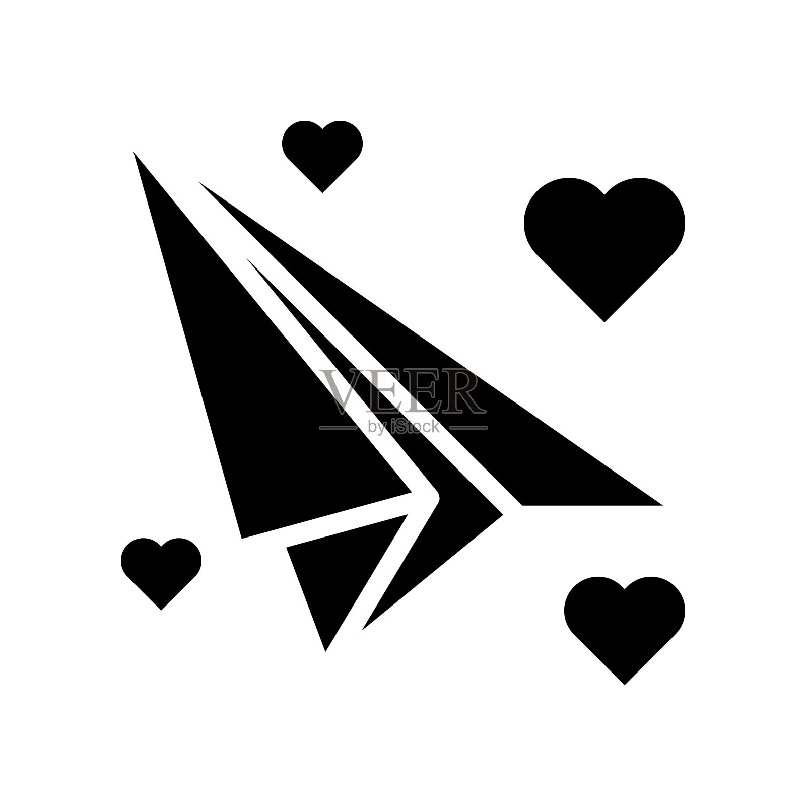纸飞机带着情人的心和爱情设计元素图片