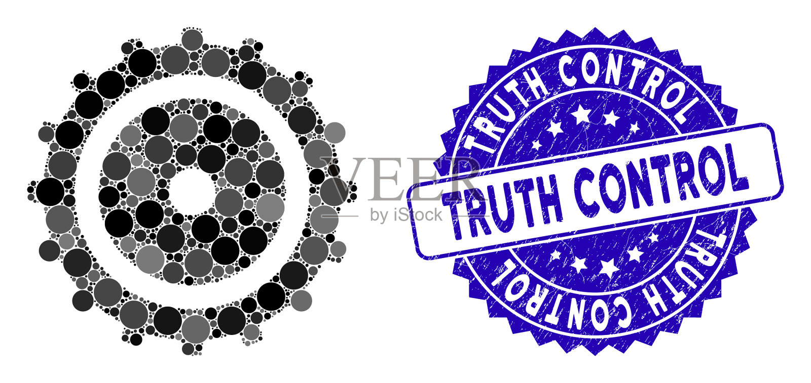 马赛克齿轮图标与划痕真理控制插画图片素材