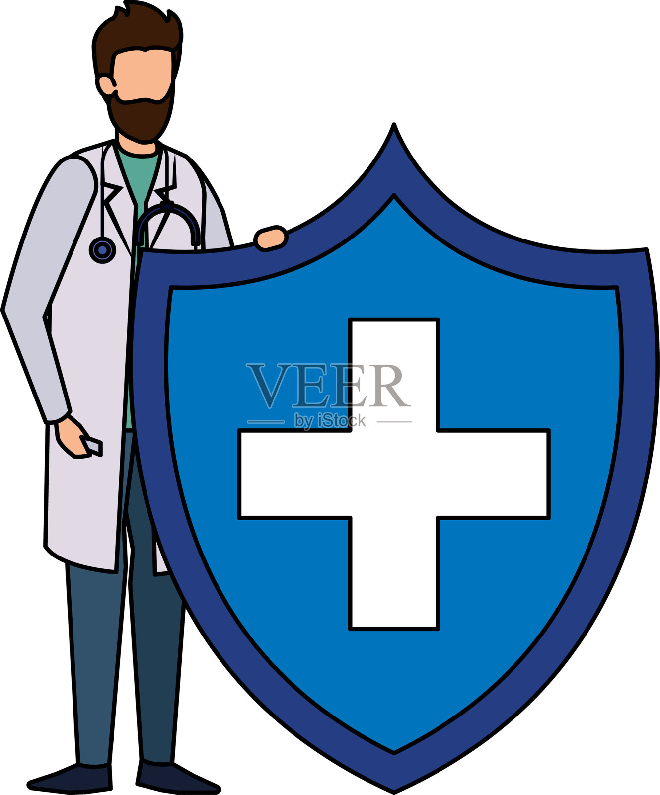 带听诊器和健康盾牌的医生设计元素图片