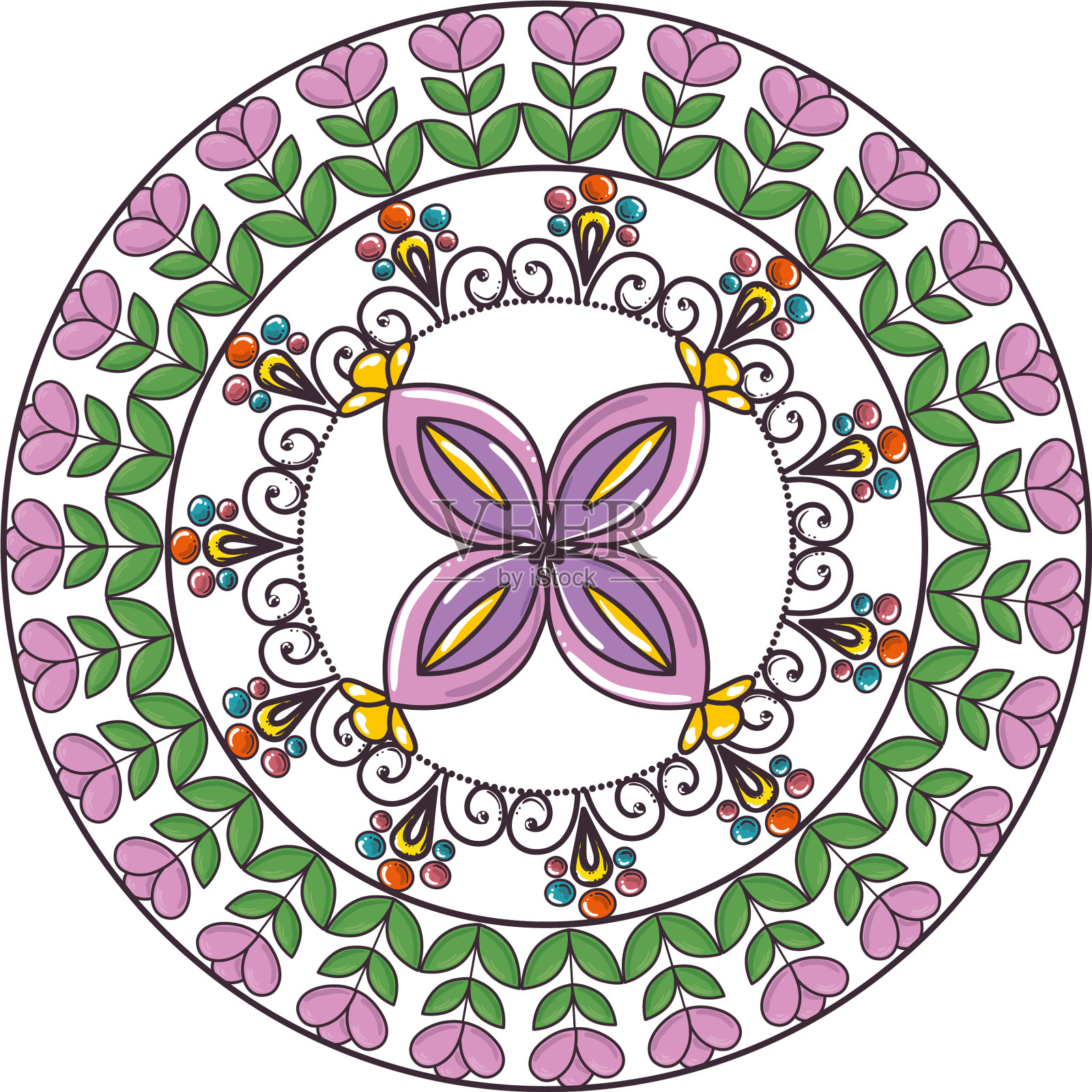 五彩缤纷的圆形曼荼罗设计元素图片