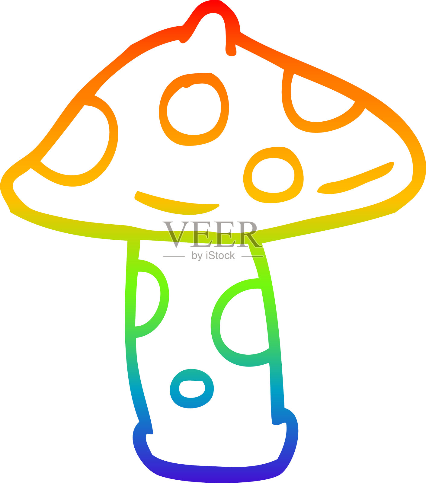 彩虹渐变线绘制卡通蘑菇设计元素图片