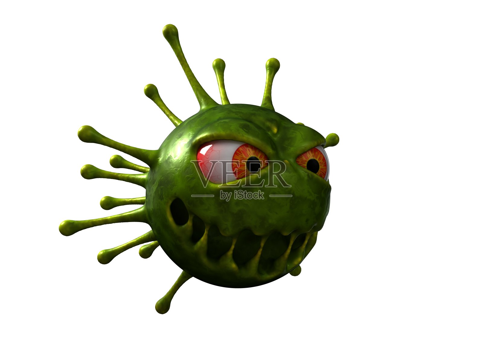 冠状病毒怪物邪恶的外表。三维演示照片摄影图片