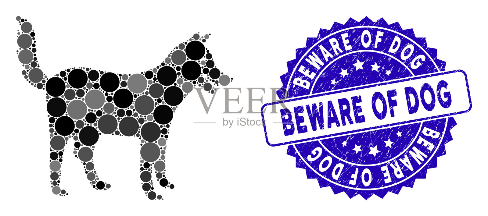 马赛克狗图标与纹理当心狗邮票插画图片素材