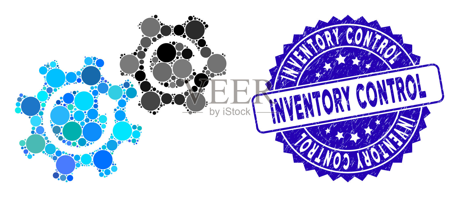 马赛克齿轮旋转图标与垃圾库存插画图片素材