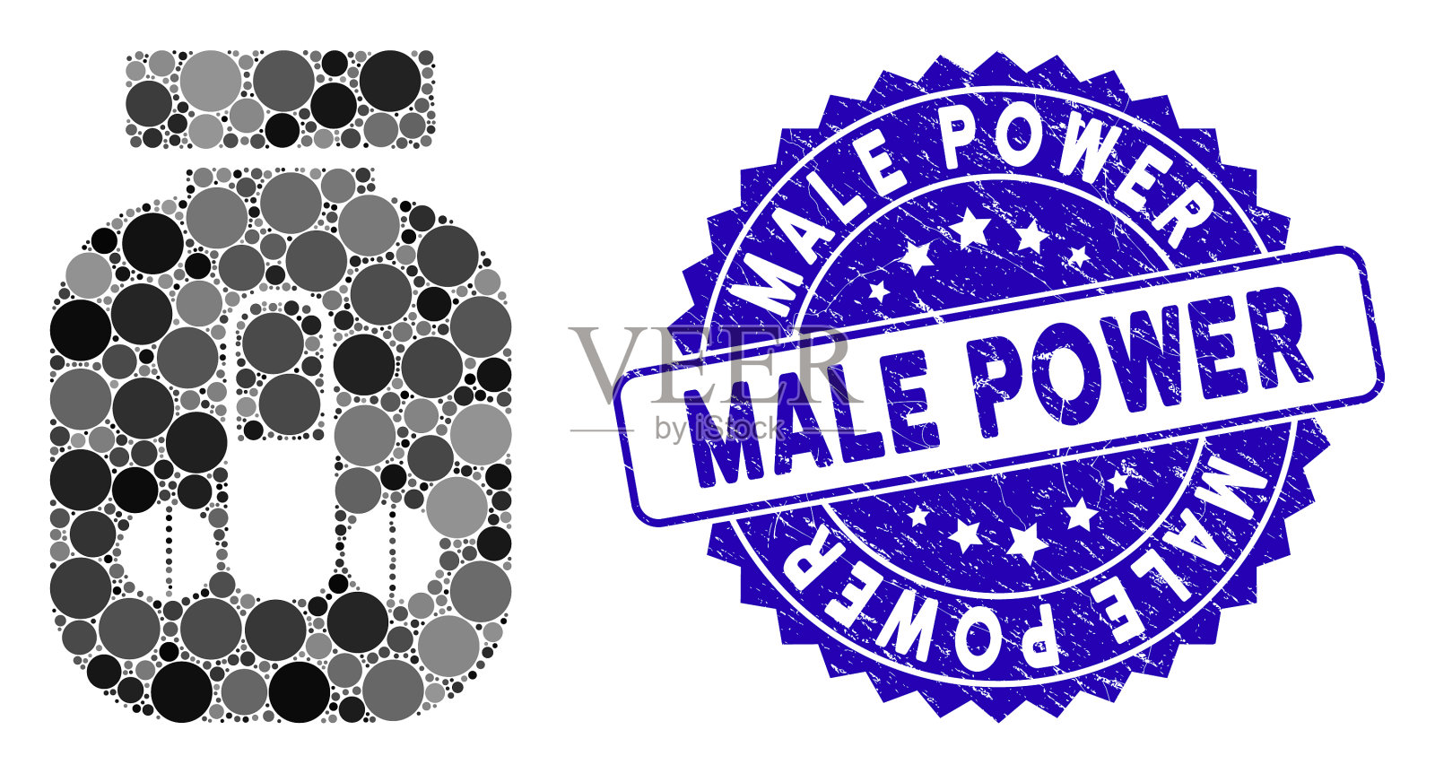 拼贴男性力量小瓶图标与纹理男性插画图片素材