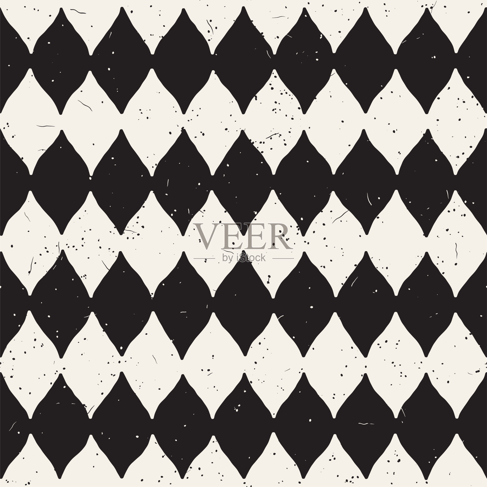 手绘抽象无缝黑白图案。复古垃圾摇滚徒手锯齿纹纹理。插画图片素材