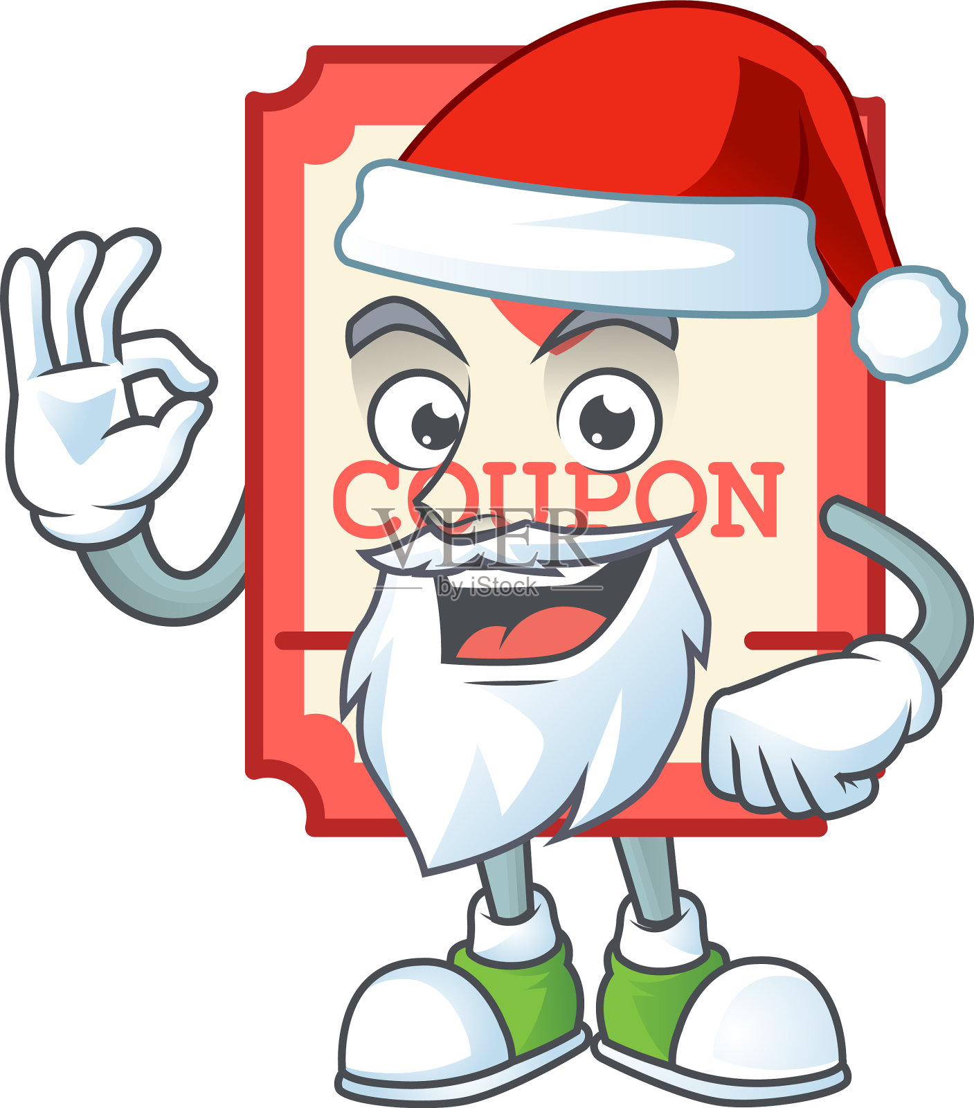 一幅圣诞老人红爱心优惠券吉祥物图片设计元素图片