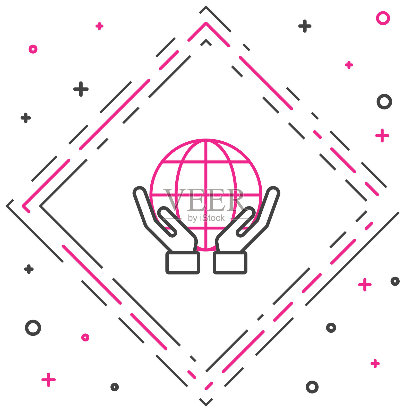 手握地球仪图标孤立在白色背景上。拯救地球的概念。色彩斑斓的轮廓的概念。矢量图插画图片素材