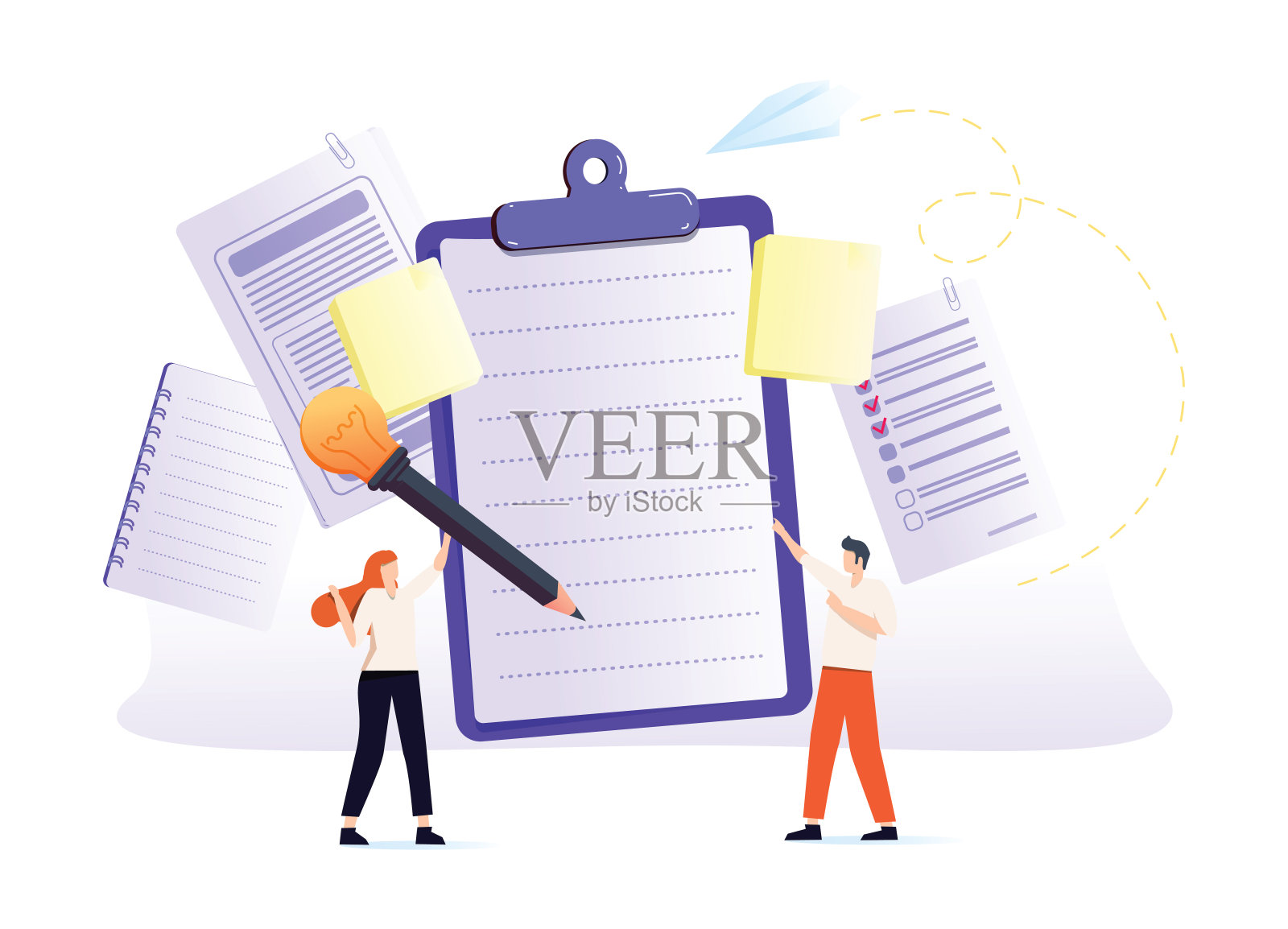 笔记插图。平小纸教科书写人概念。文具空白页日记，备忘录或草图插画图片素材