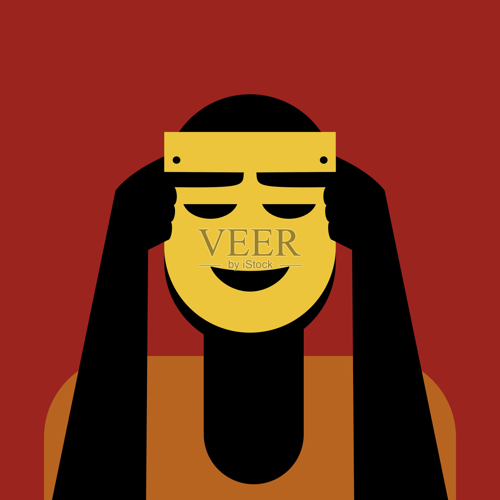 一个人用微笑的面具遮住脸插画图片素材