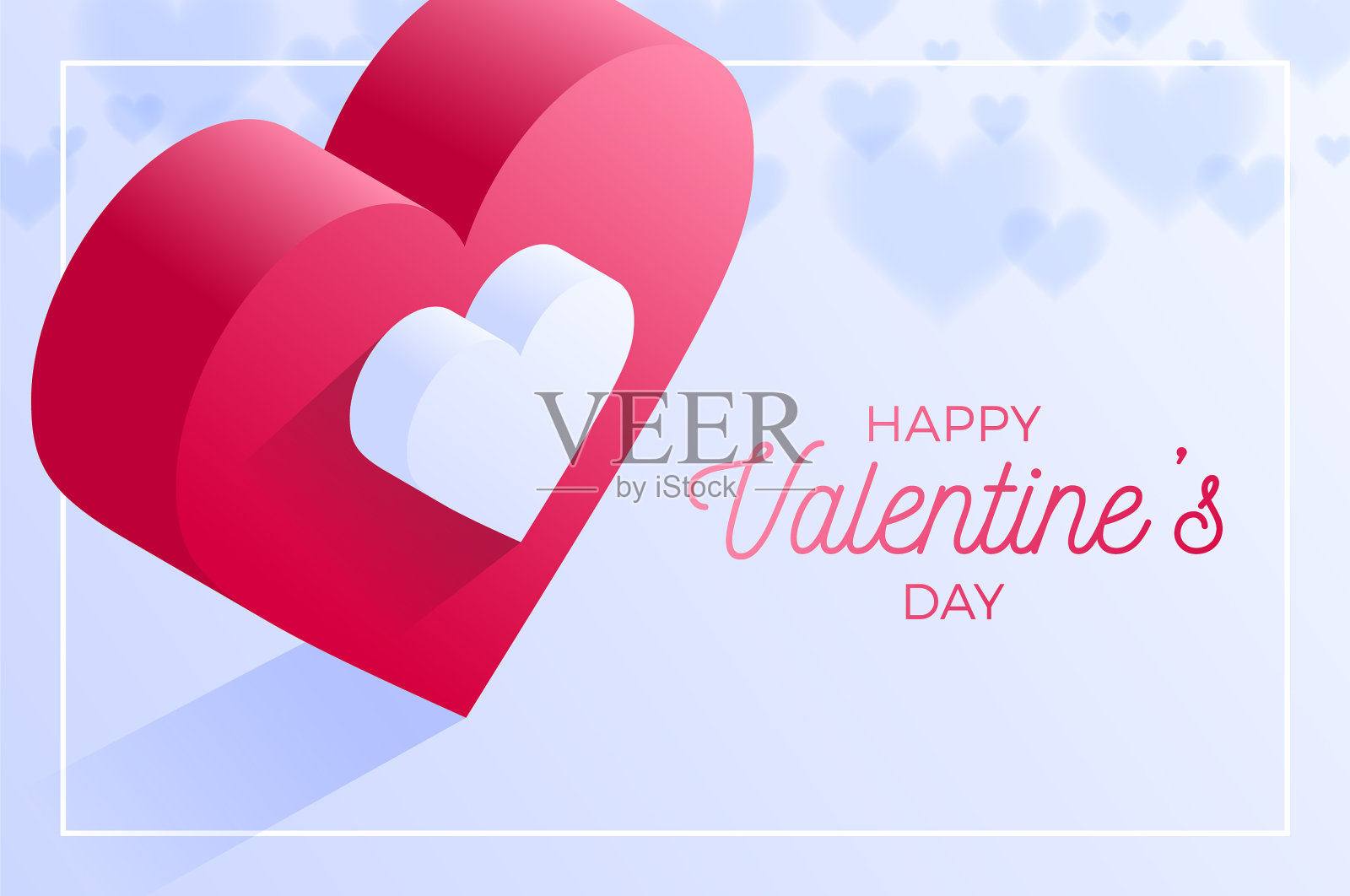 情人节快乐，红爱心图标等距插画图片素材