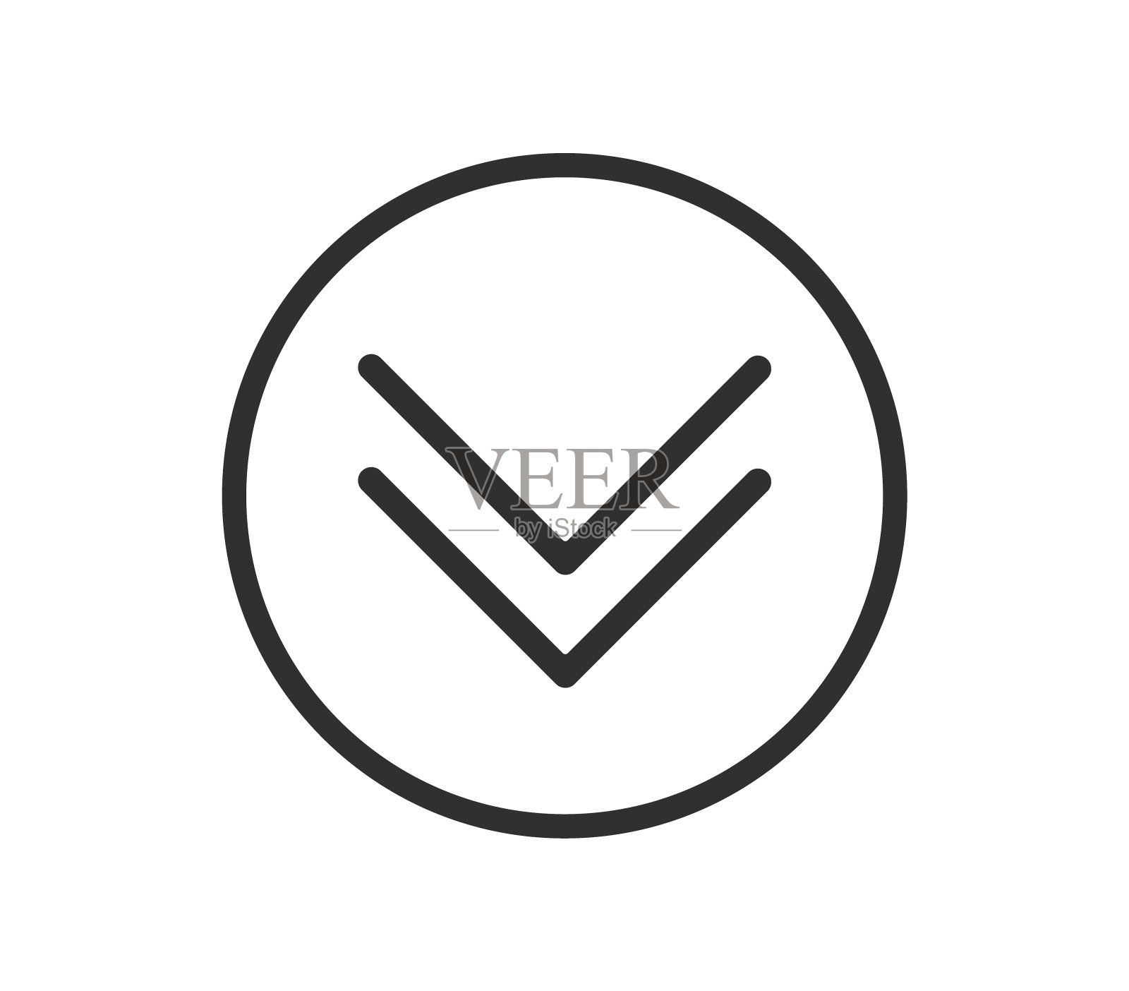 向下滚动图标形状，用于网页或App设计的鼠标滚动符号，白色背景上的趋势线设计矢量图图标素材