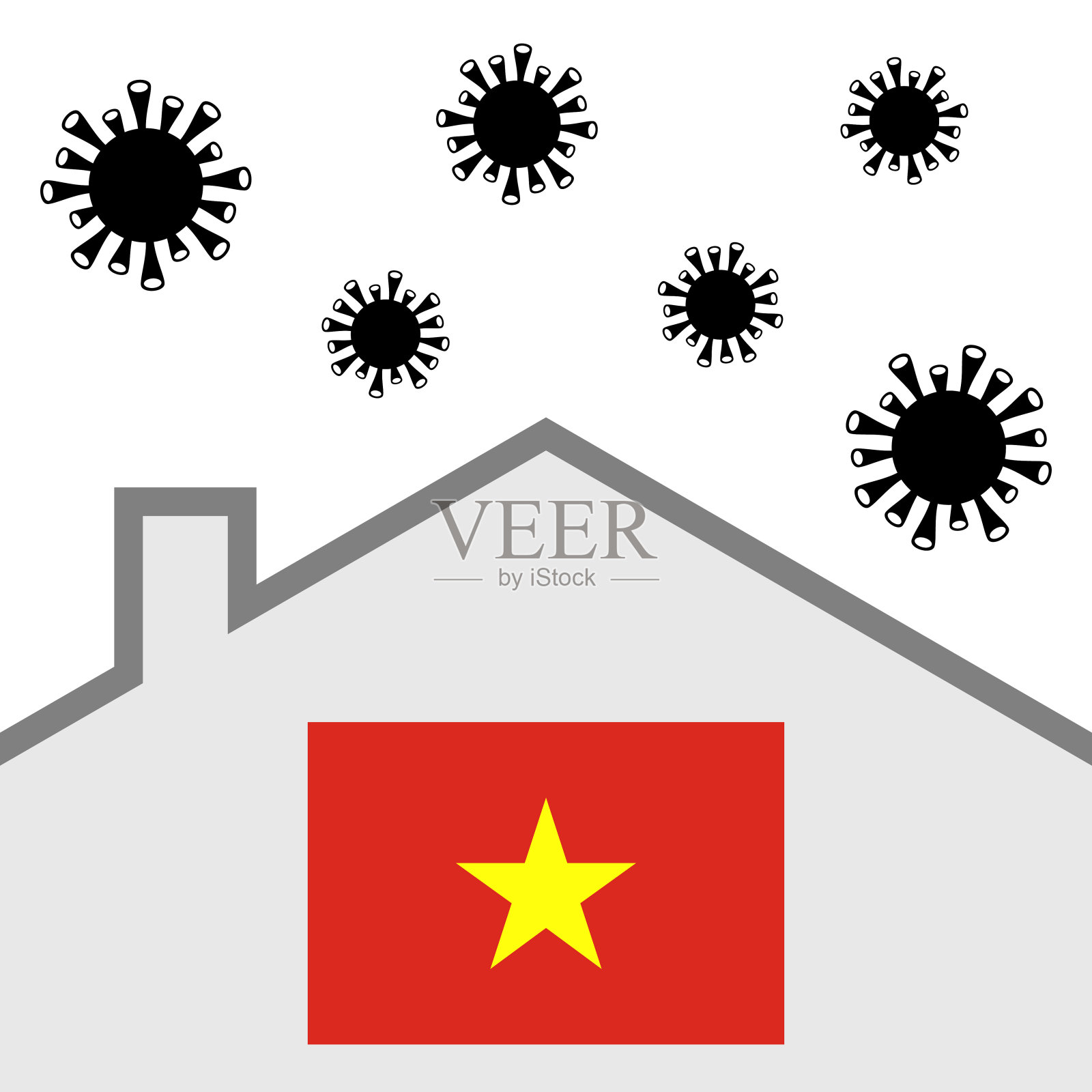 用越南国旗和covid-19病毒呆在家里插画图片素材