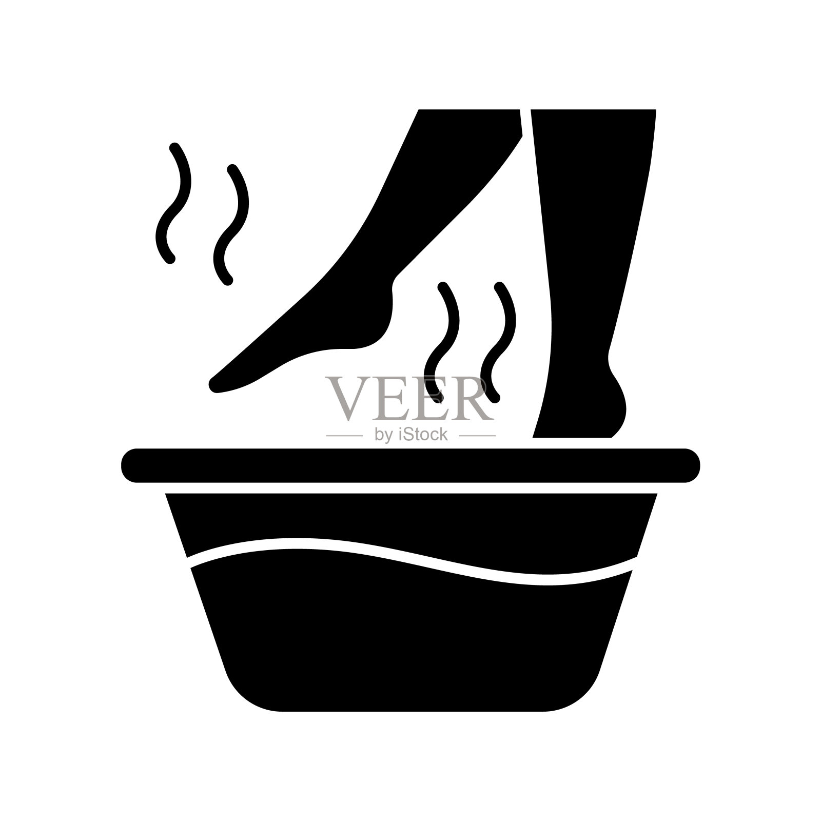 足浴字形图标。腿在热水里。温泉治疗。普通感冒的治疗。医疗和护肤品。健康。疾病有帮助。轮廓的象征。负空间。向量孤立的插图插画图片素材