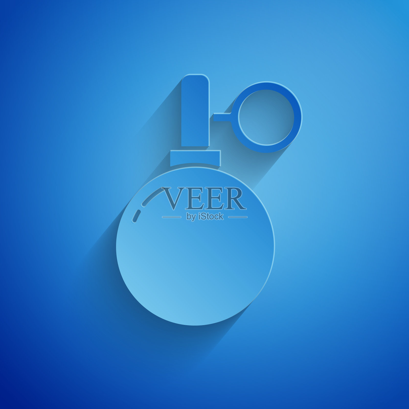 剪纸手雷图标孤立在蓝色图标素材