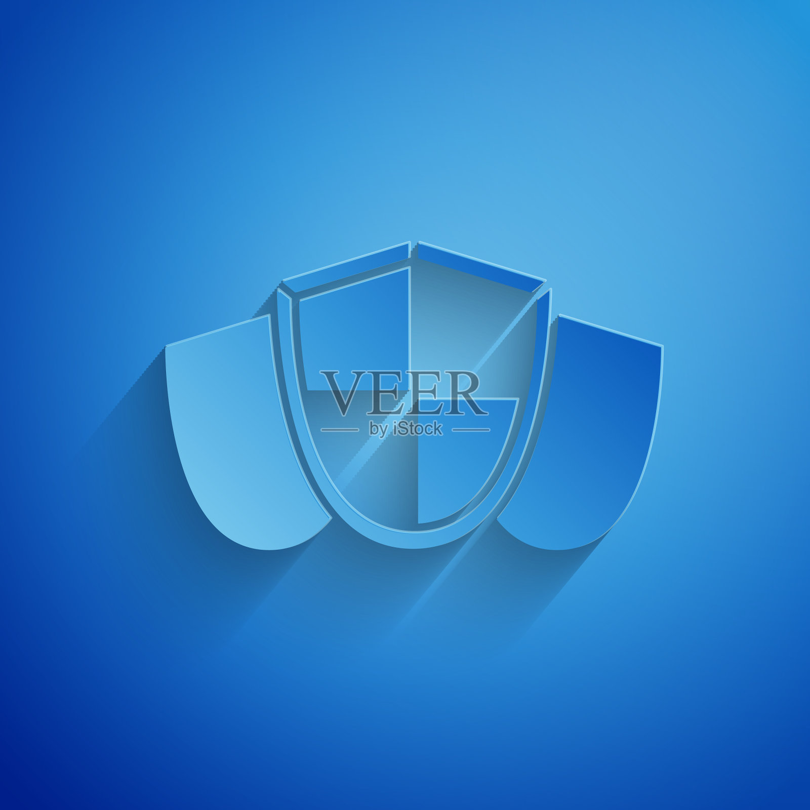 剪纸盾牌图标孤立在蓝色背景插画图片素材