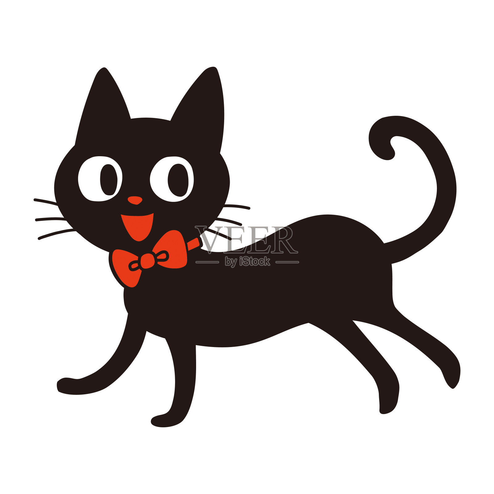 一只带着丝带的可爱黑猫。插画图片素材